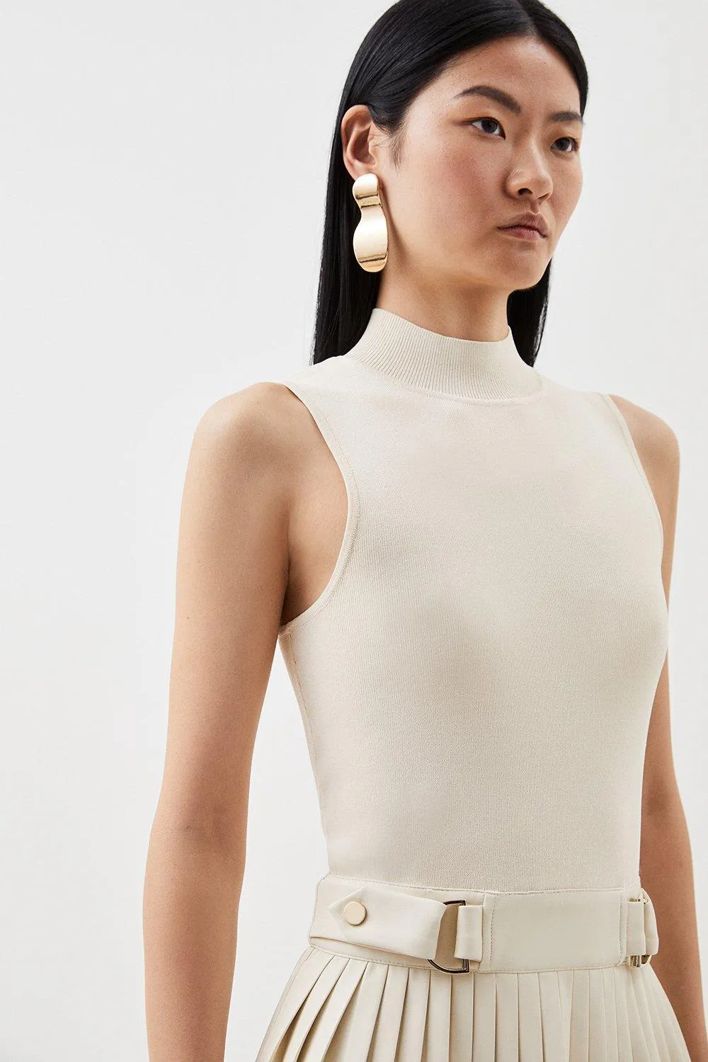 Tall Knitted Midi Dress With Pu Detailing BKK10837