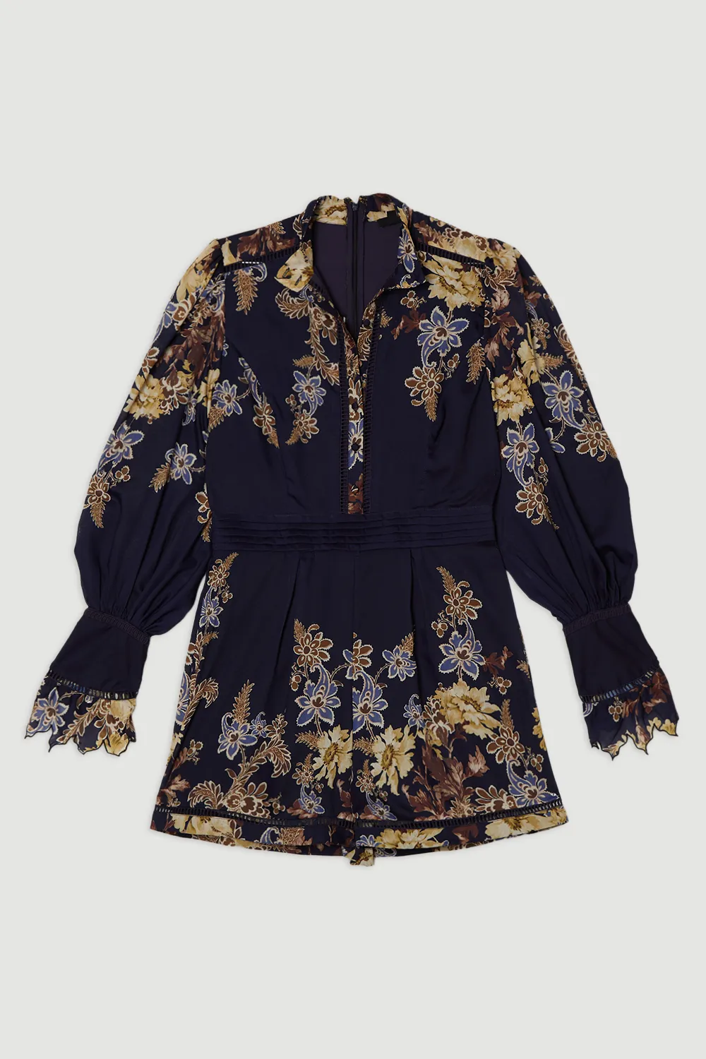 Voile Floral Border Print Woven Romper With Ladder Lace Trim BKK23693