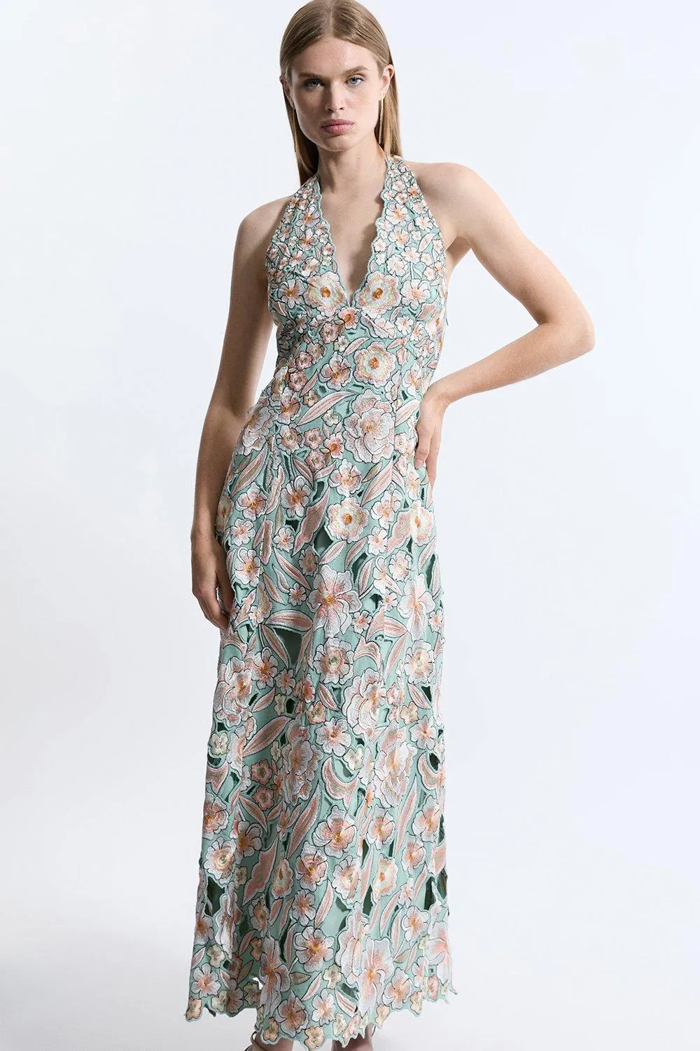 Petite Premium Embroidered Halter Maxi Dress BKK19212