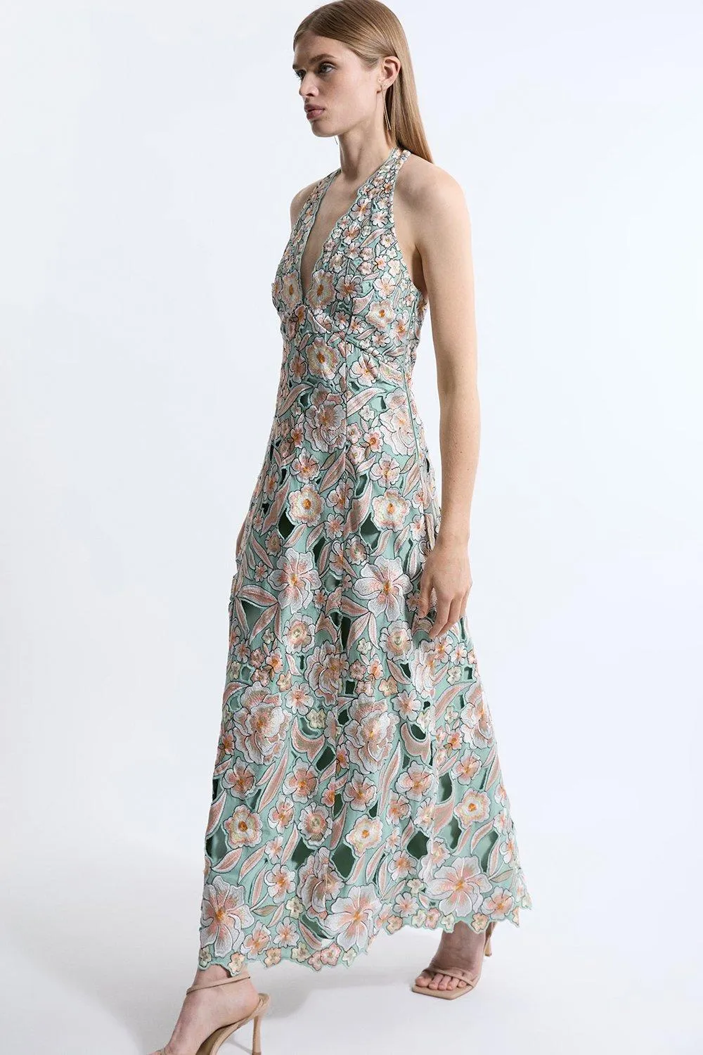 Petite Premium Embroidered Halter Maxi Dress BKK19212