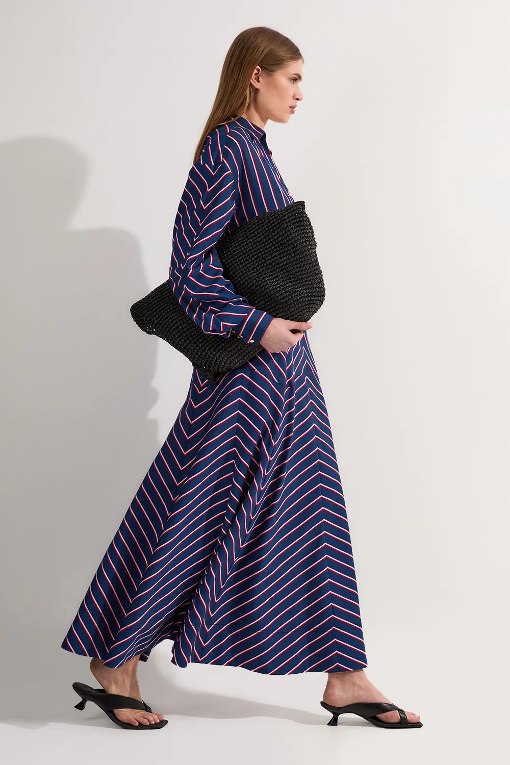 Cotton Stripe Full Midi Skirt BKK23737