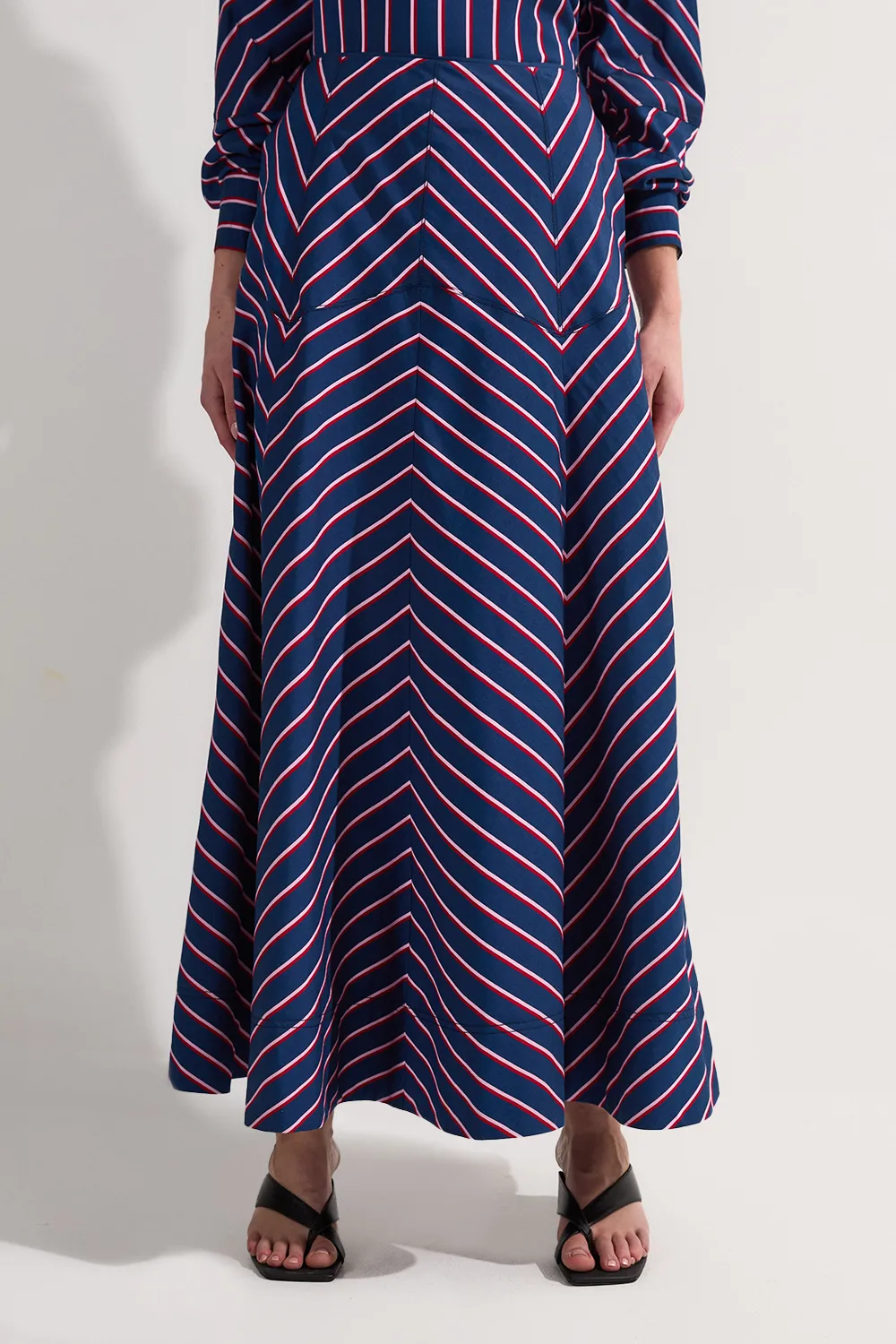 Cotton Stripe Full Midi Skirt BKK23737