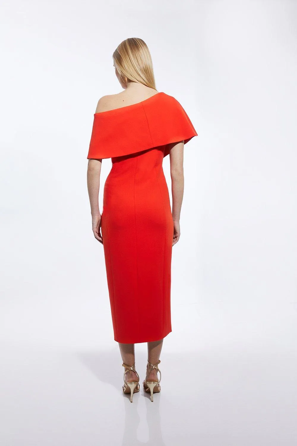 Tall Compact Stretch Off Shoulder Button Through Tailored Midaxi Pencil Dress BKK19233