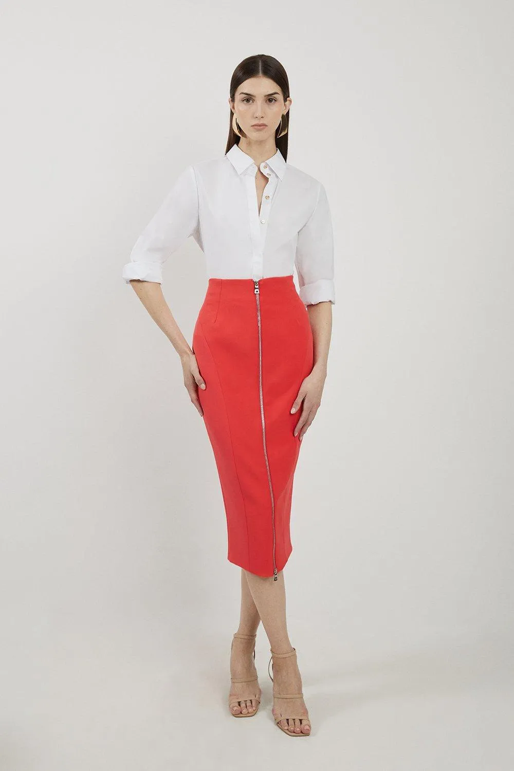 Stretch Crepe Panelled Tailored Maxi Skirt BKK19296