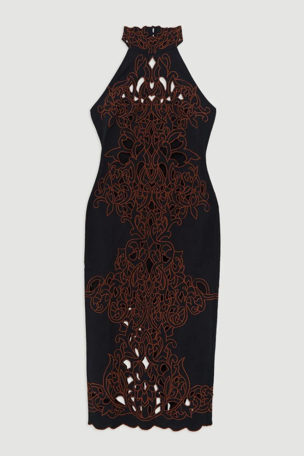 Cotton Cutwork Woven Halter Midi Dress BKK19339