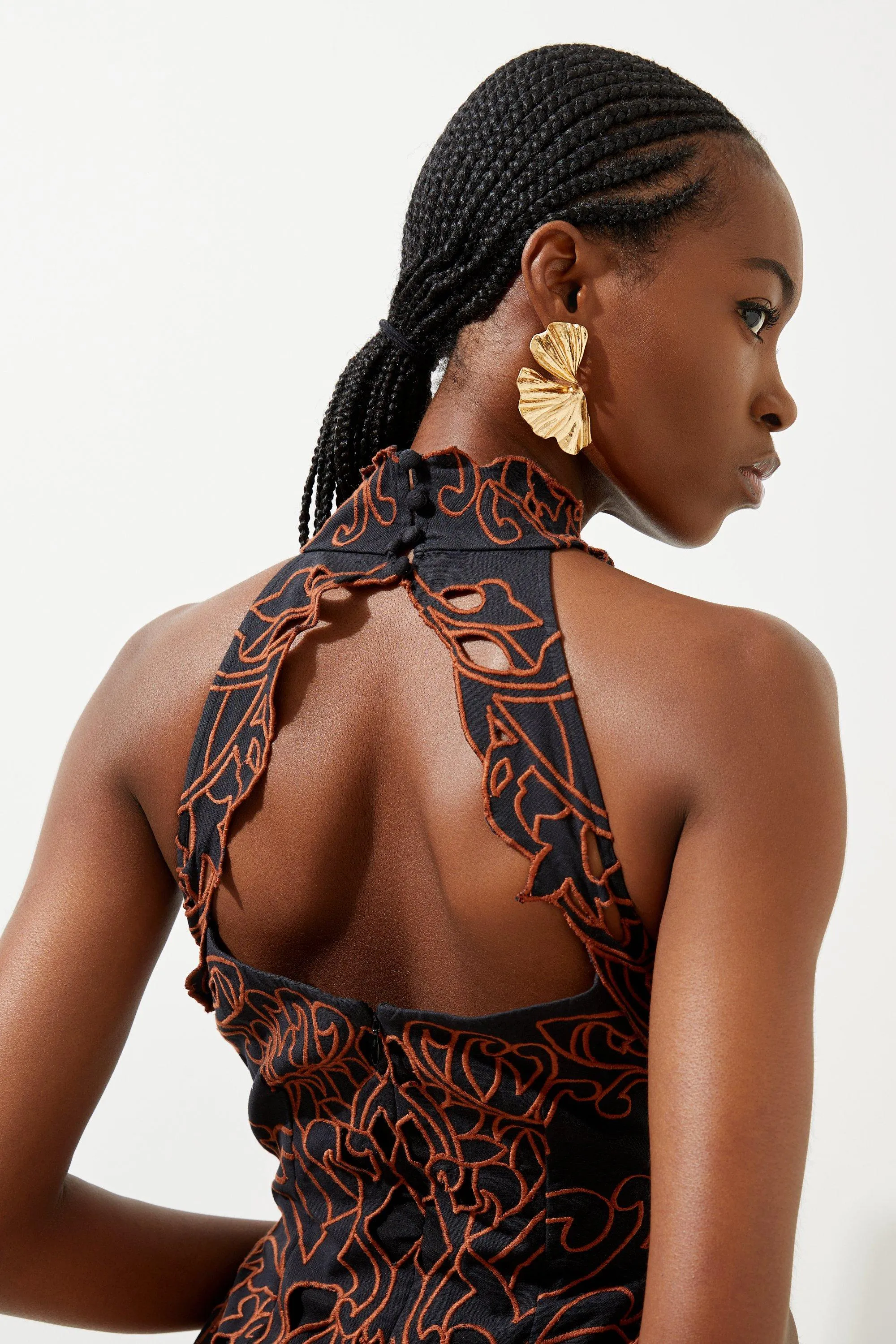 Cotton Cutwork Woven Halter Midi Dress BKK19339