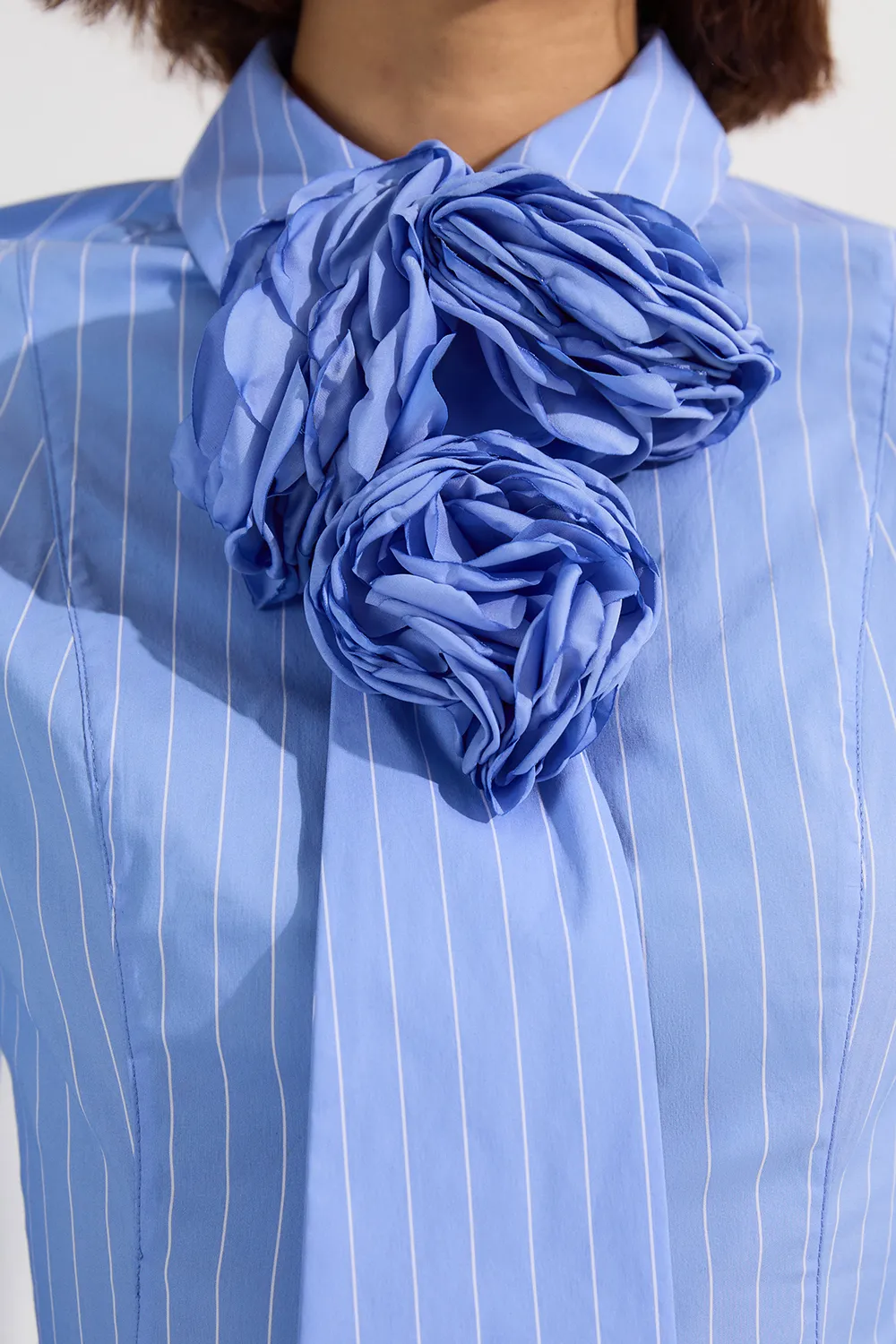 Stripe Cotton Rosette Woven Shirt Maxi Dress BKK23799