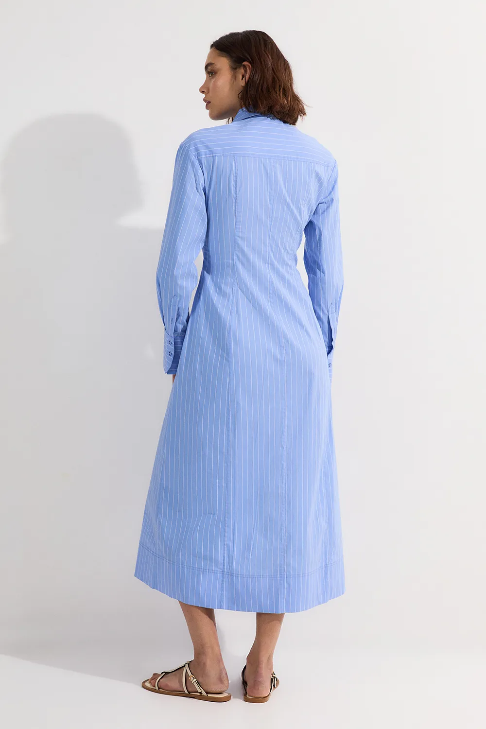 Stripe Cotton Rosette Woven Shirt Maxi Dress BKK23799
