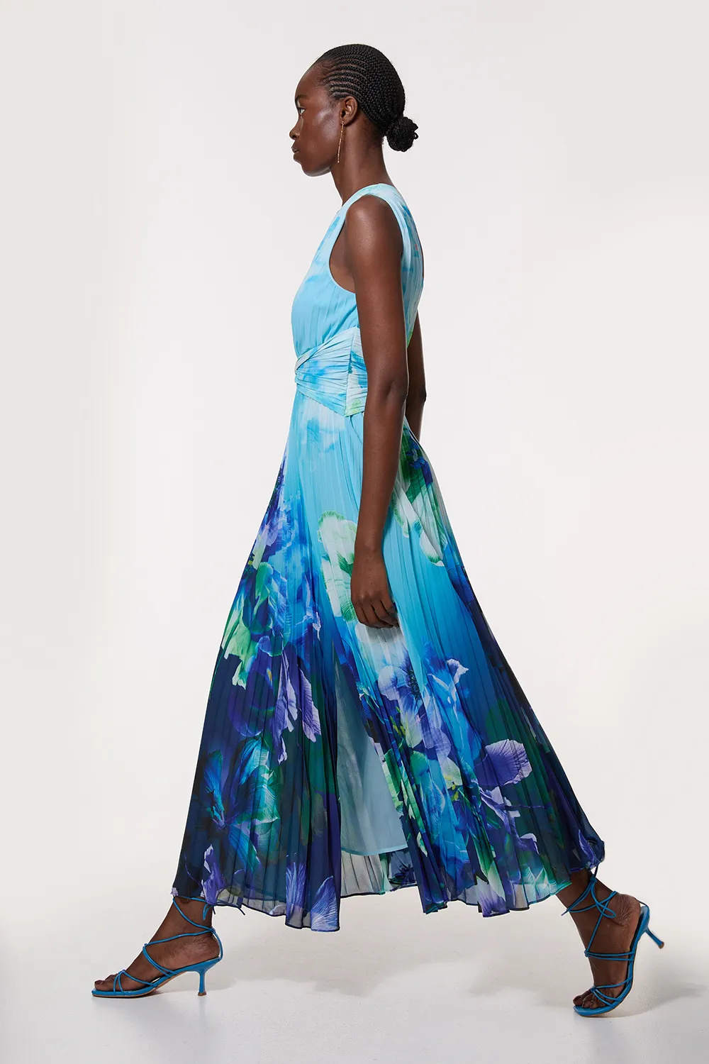 Ombre Floral Soft Pleated One Shoulder Maxi Dress BKK23845