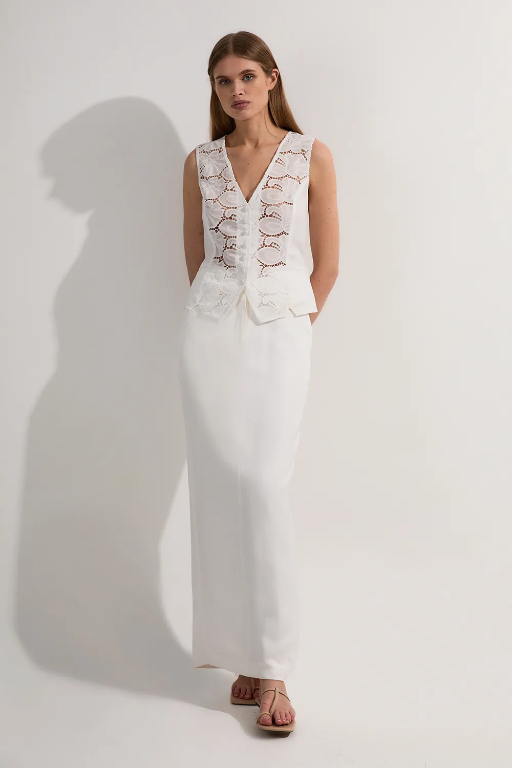 Cotton Cutwork Woven Vest BKK23851