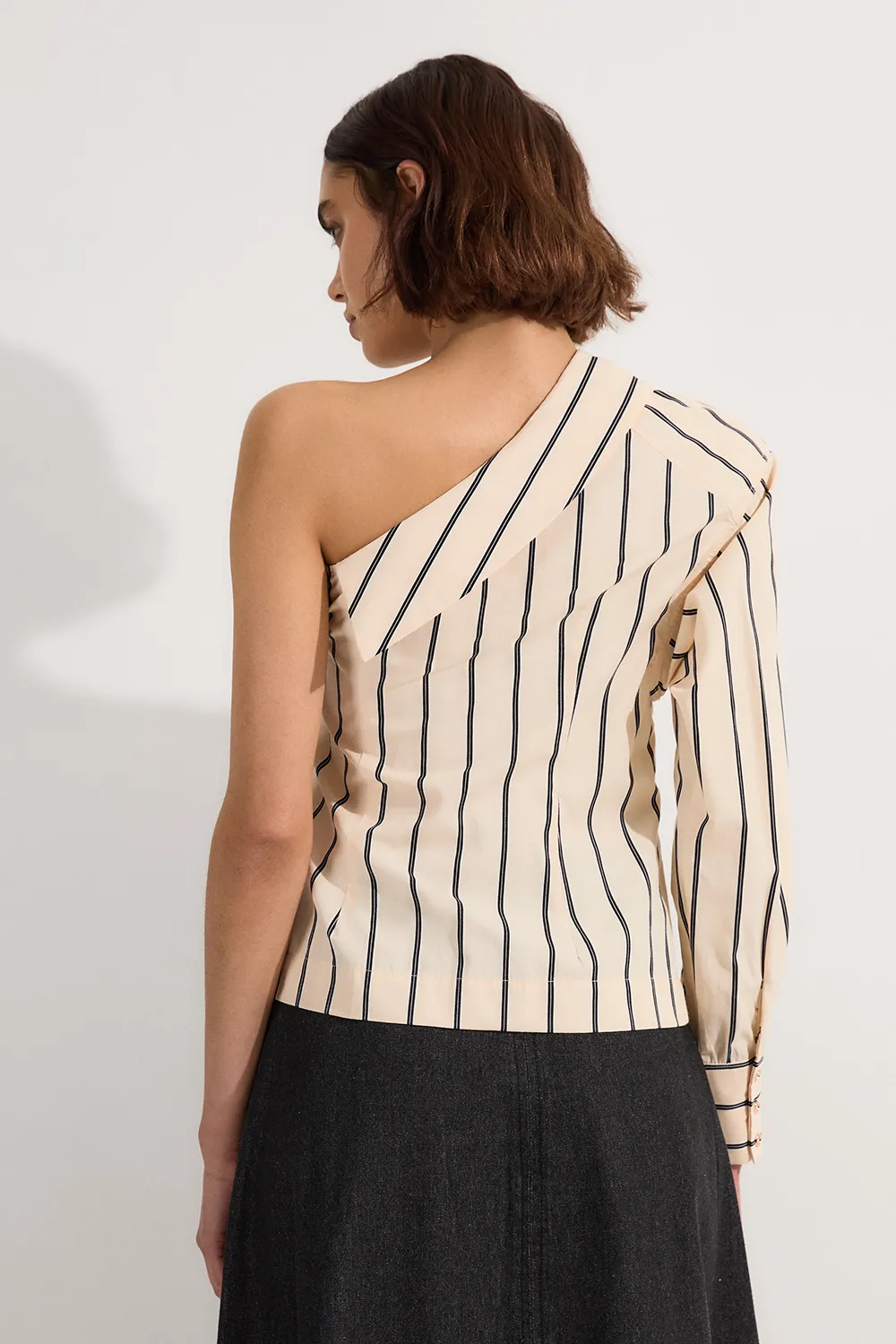 Cotton Stripe Belted Woven One Shoulder Top BKK23853 5 Cotton Stripe Belted Woven One Shoulder Top BKK23853