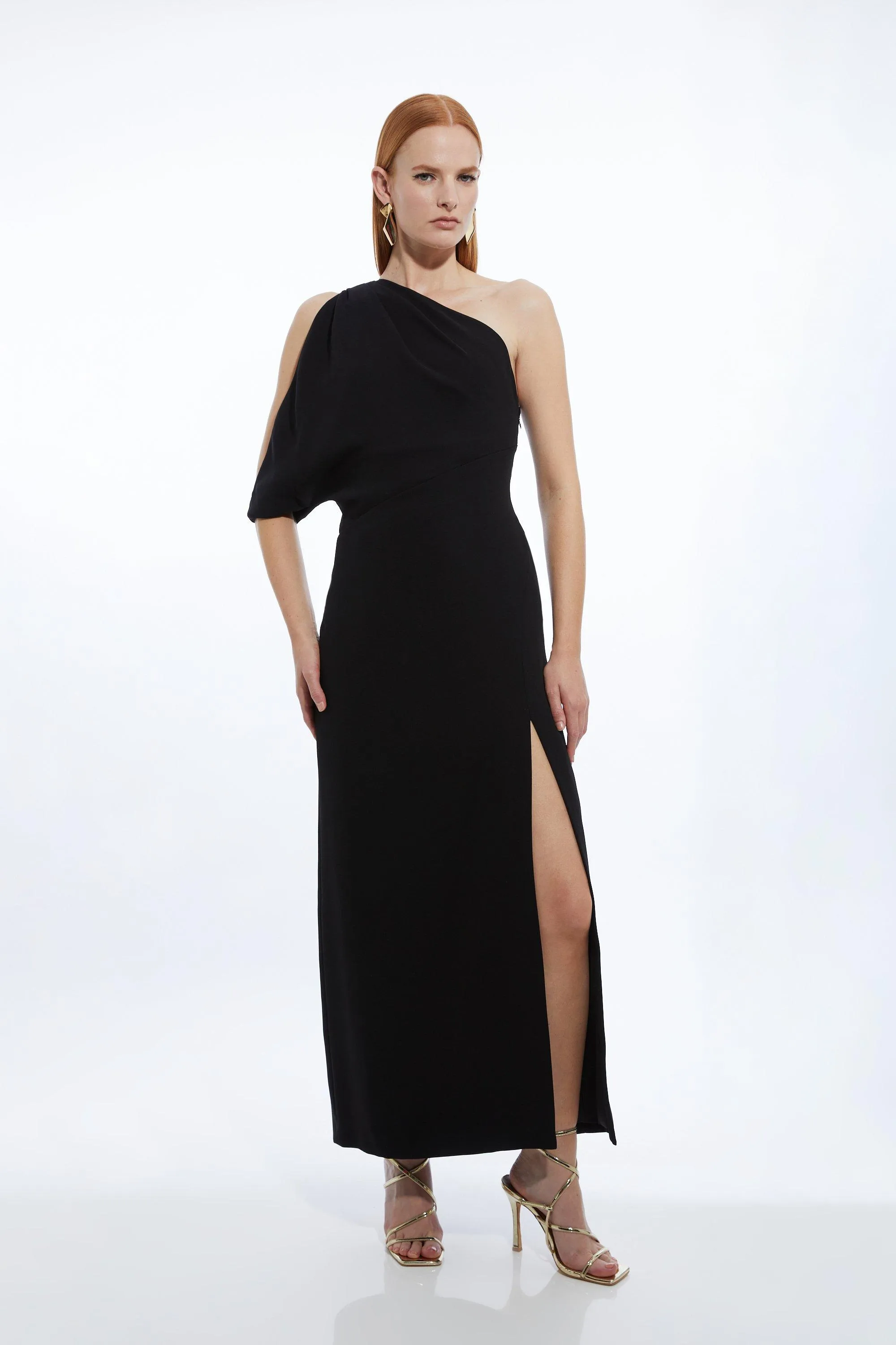 Petite Tailored Asymmetric Cold Shoulder Maxi Dress BKK19571