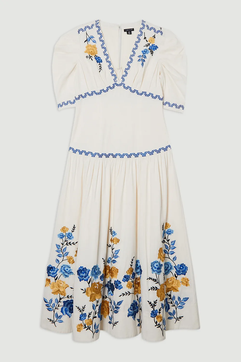 Petite Rose Embroidered Cotton Twill Puff Sleeve Woven Dress BKK23943 4 Petite Rose Embroidered Cotton Twill Puff Sleeve Woven Dress BKK23943