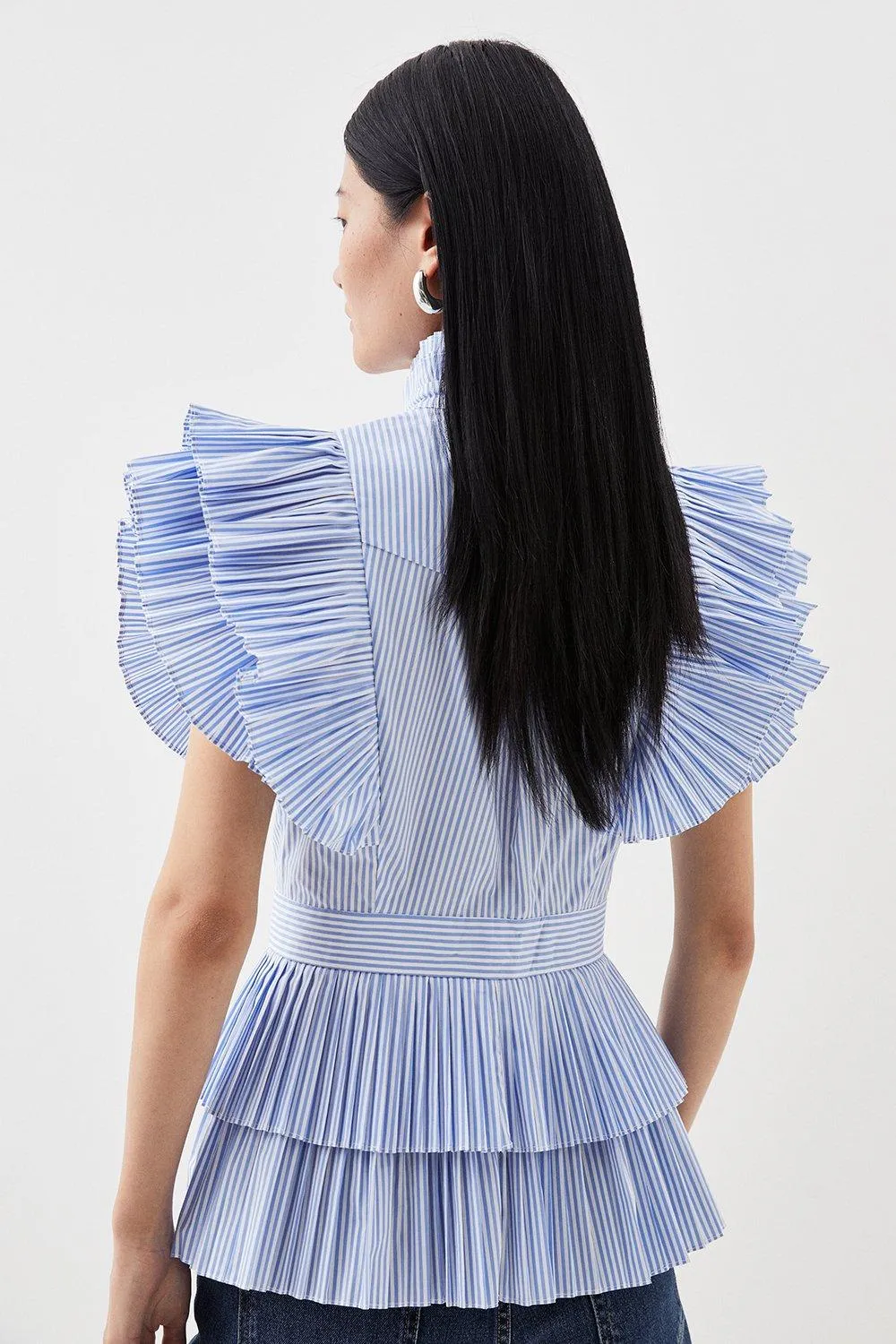 Sleeveless Striped Pleated Ruffle Blouse BKK13040 3 Sleeveless Striped Pleated Ruffle Blouse BKK13040