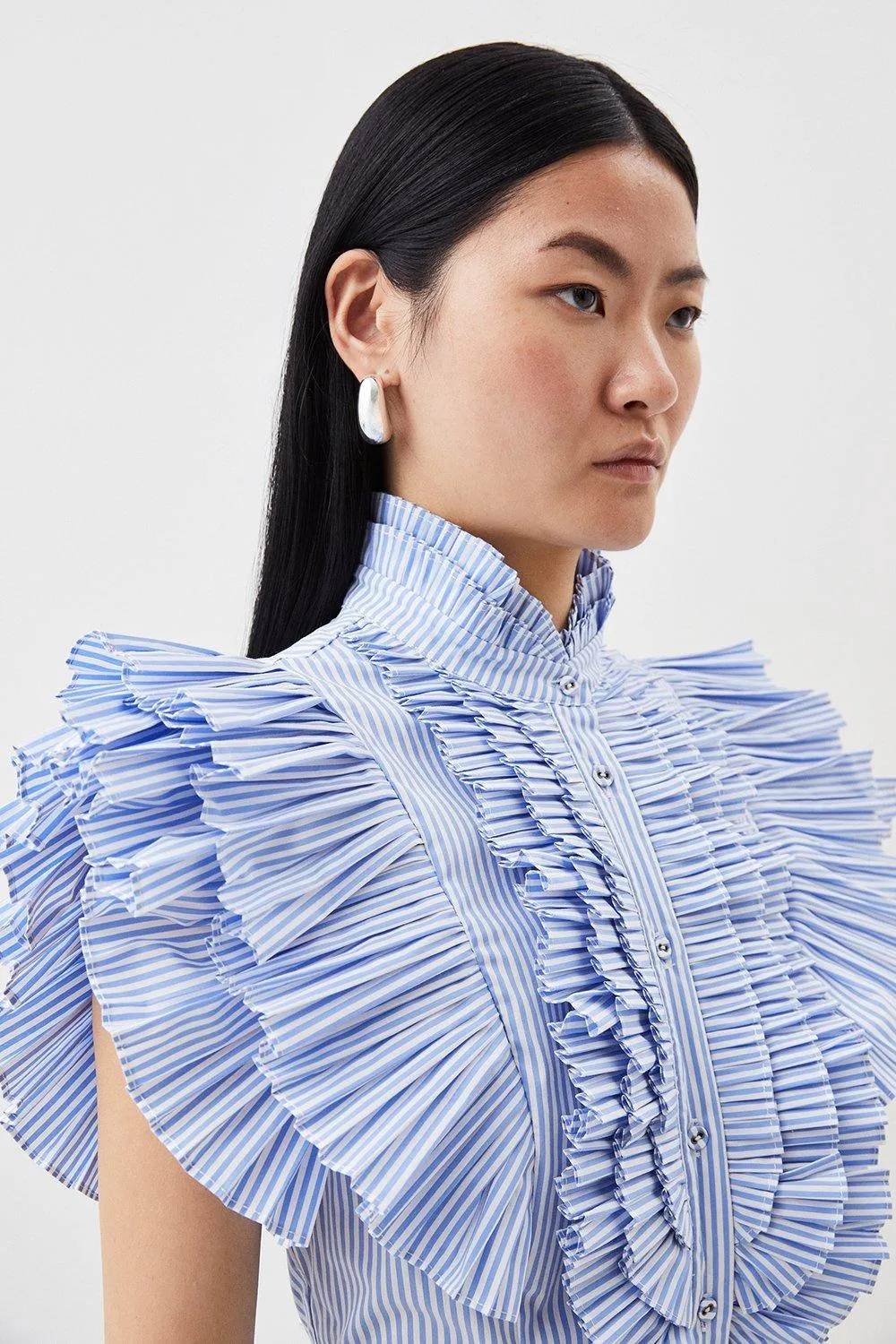 Sleeveless Striped Pleated Ruffle Blouse BKK13040 5 Sleeveless Striped Pleated Ruffle Blouse BKK13040