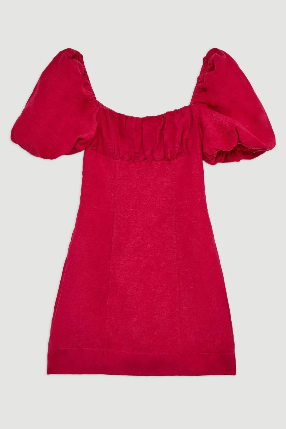 Viscose Linen Woven Puff Sleeve Mini Dress BKK19488