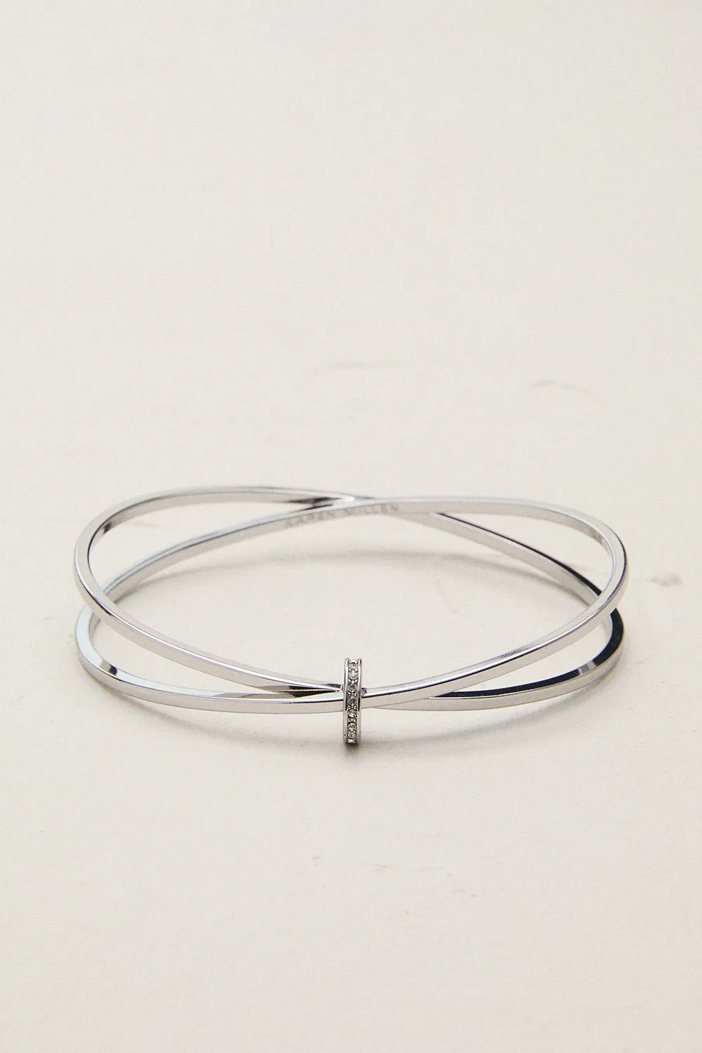 Silver Tone Oval Pav茅 Chain Bangle BKK24063
