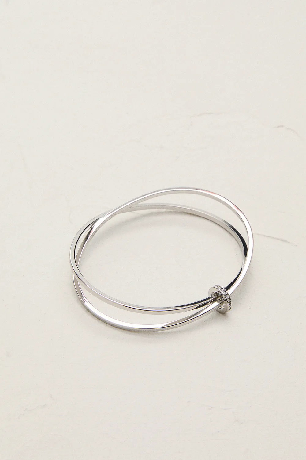 Silver Tone Oval Pav茅 Chain Bangle BKK24063 3 Silver Tone Oval Pav茅 Chain Bangle BKK24063
