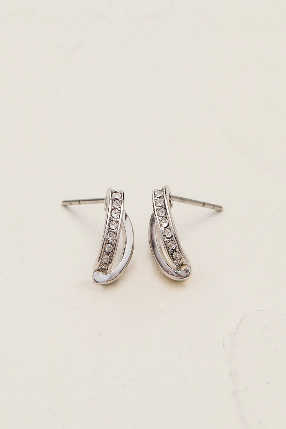 Silver Tone Oval Pav茅 Chain Stud Earrings BKK24065 3 Silver Tone Oval Pav茅 Chain Stud Earrings BKK24065