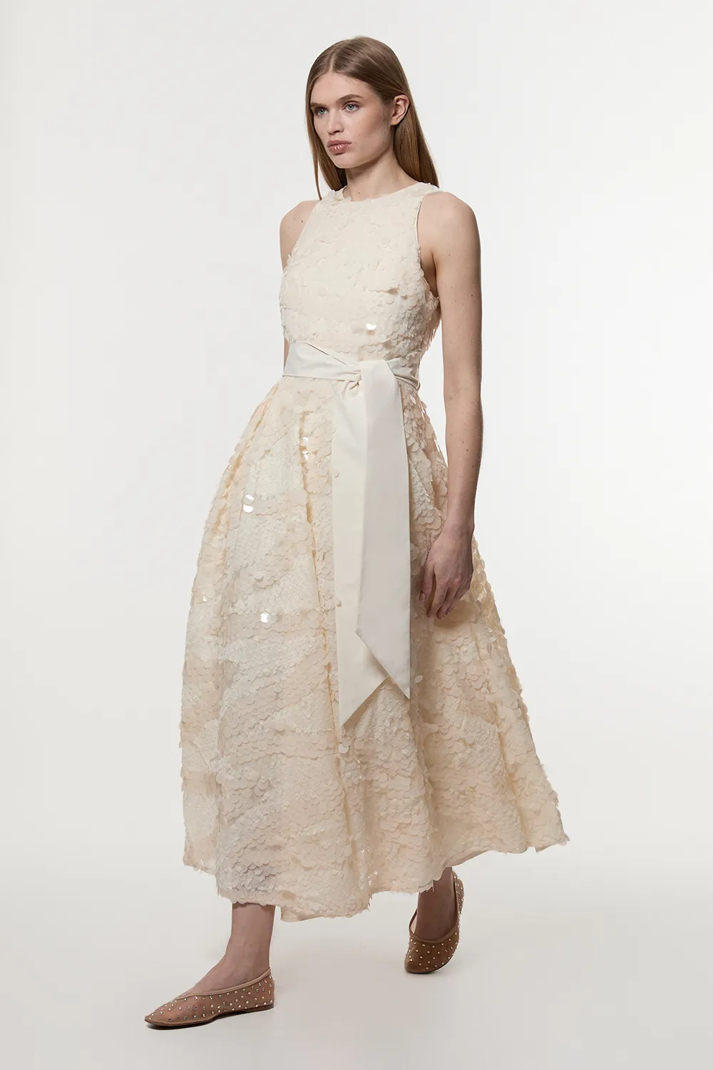 Textured Sequin Floral Belted Woven Tie Maxi Prom Dress BKK24077 3 Textured Sequin Floral Belted Woven Tie Maxi Prom Dress BKK24077