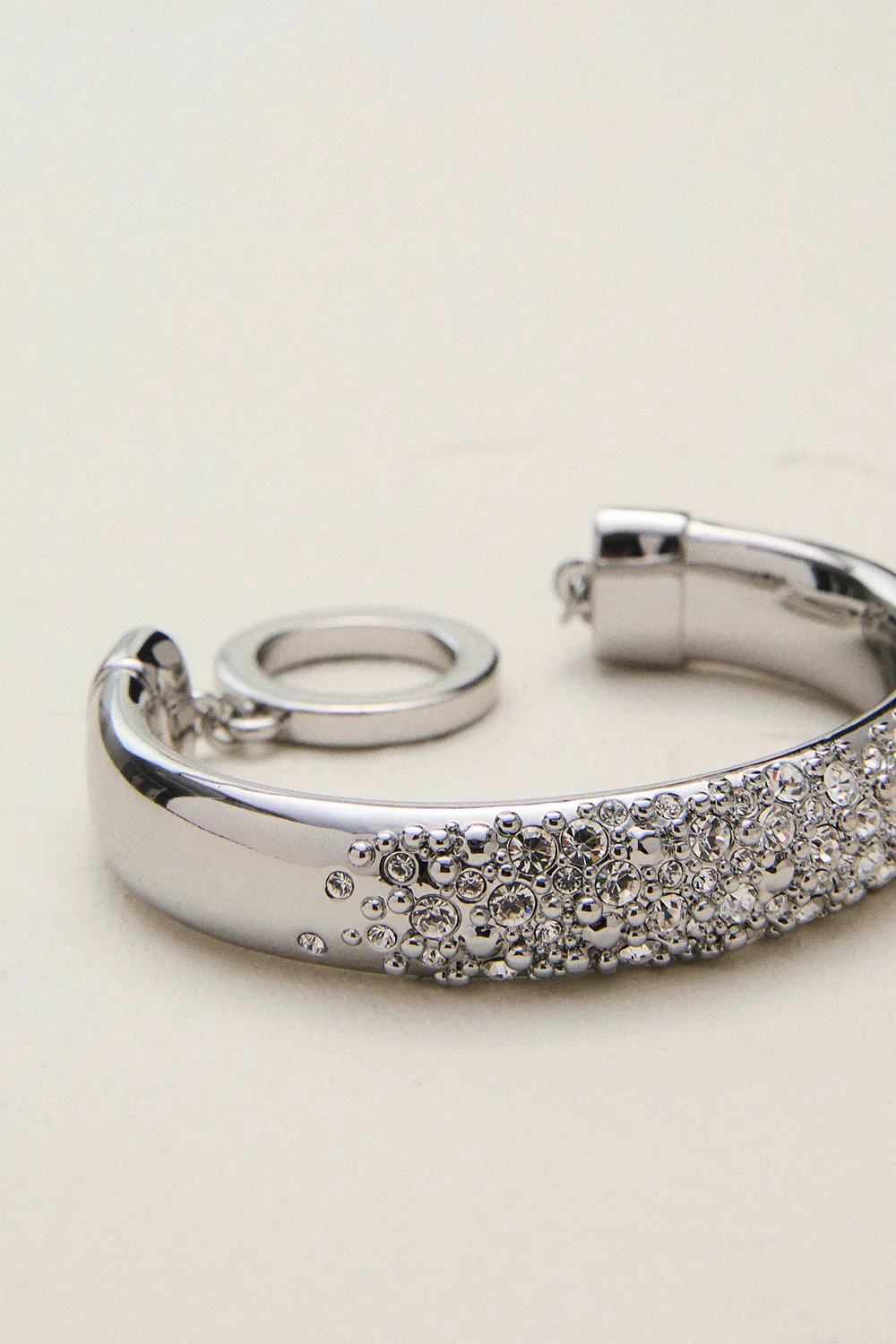 Silver Tone Encrusted Hoop & T-Bar Bangle BKK24081 3 Silver Tone Encrusted Hoop & T-Bar Bangle BKK24081