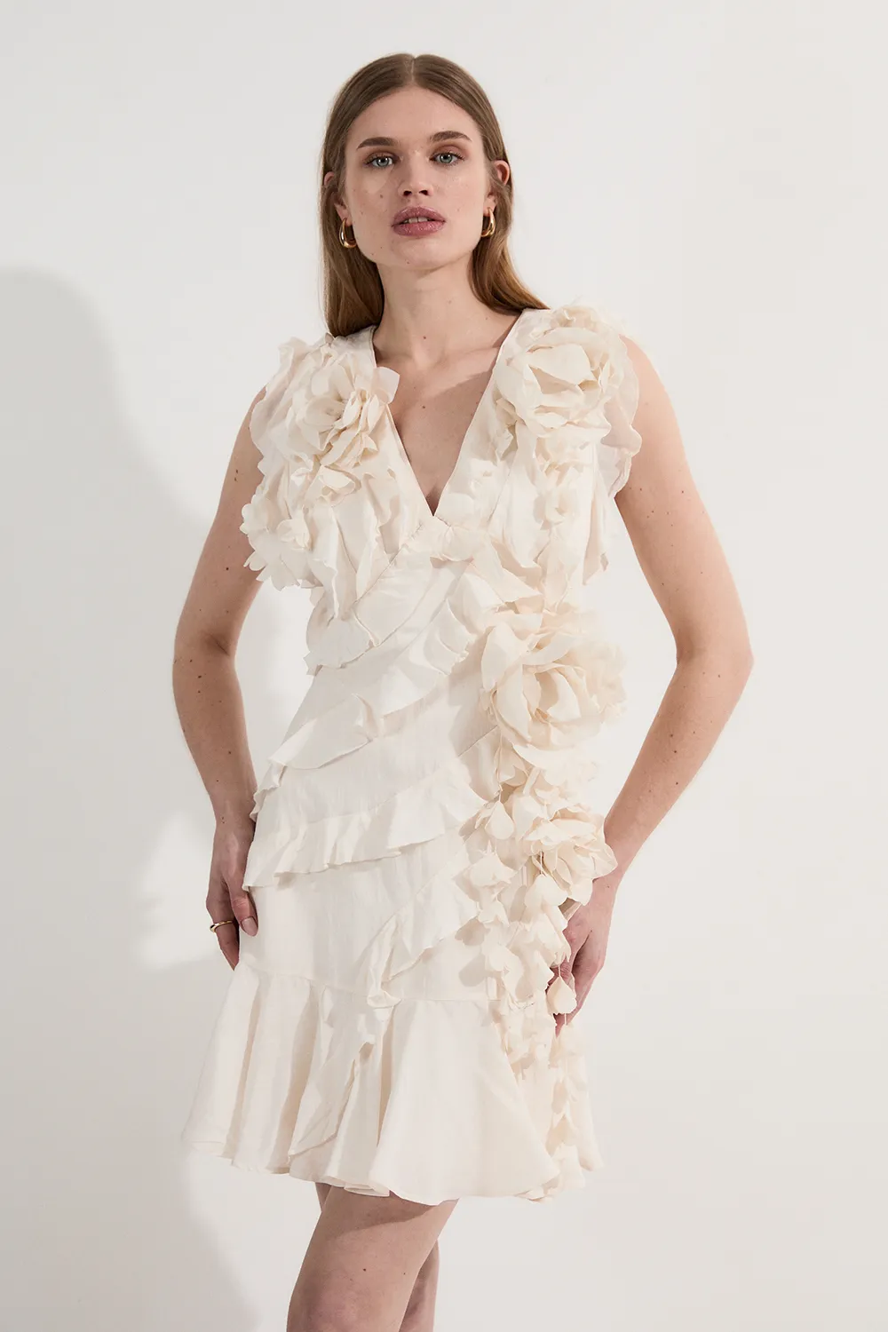 Ruffle & Applique Viscose Mini Dress BKK19629