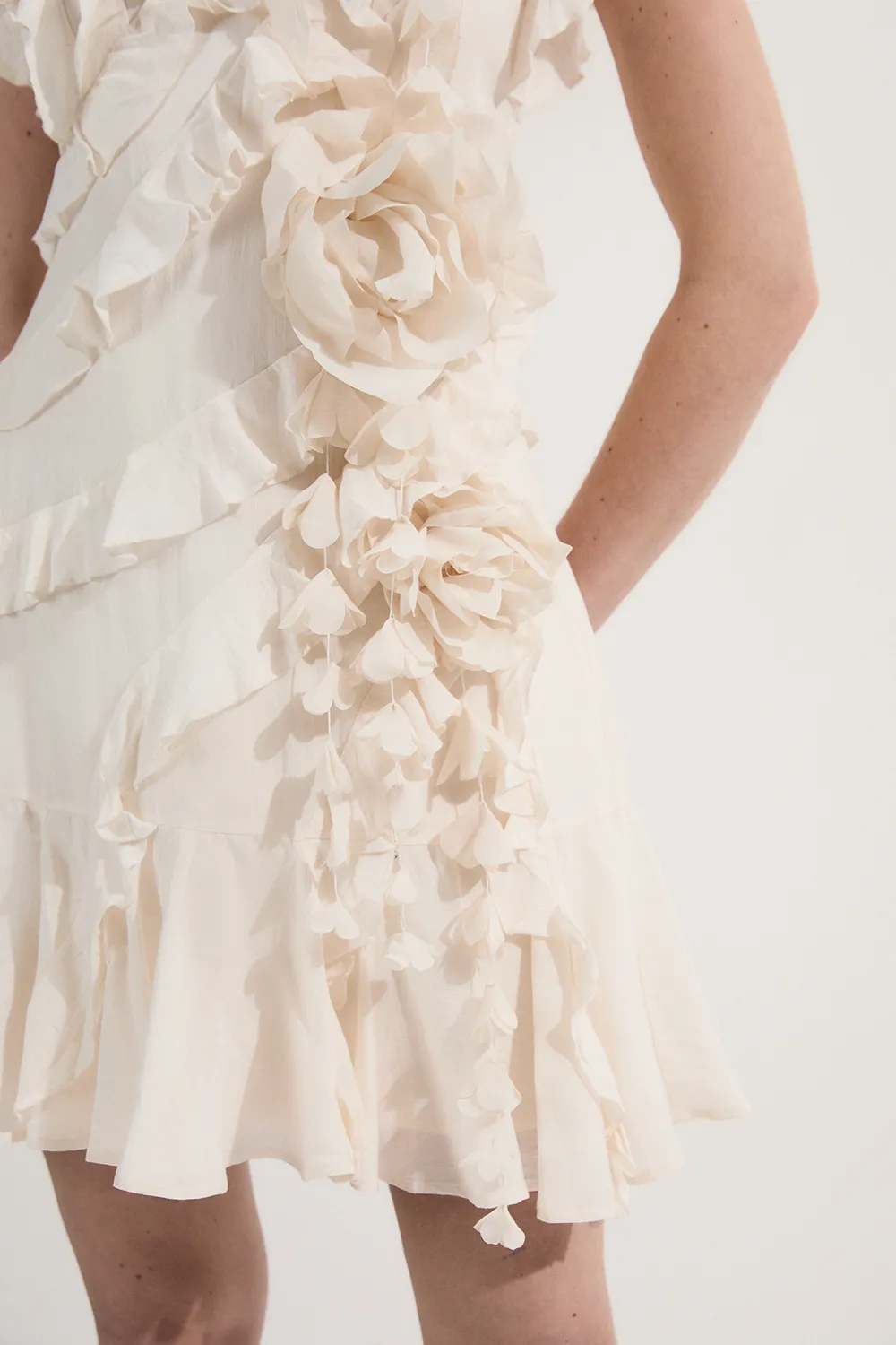 Ruffle & Applique Viscose Mini Dress BKK19629