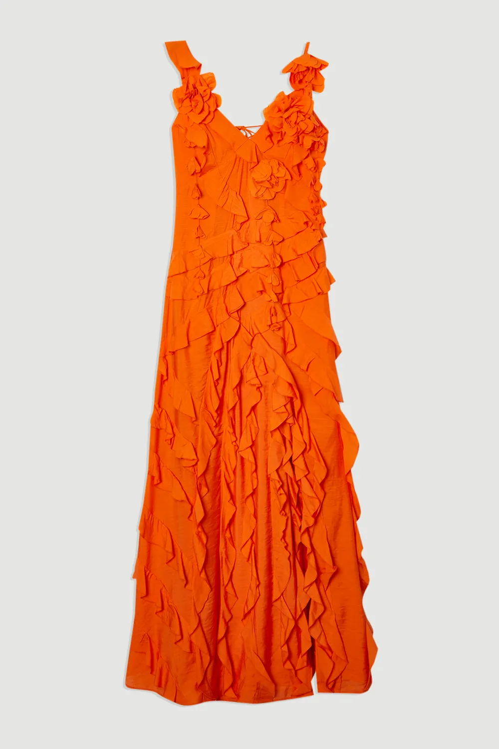 Ruffle & Applique V Front Viscose Woven Maxi Dress BKK19632