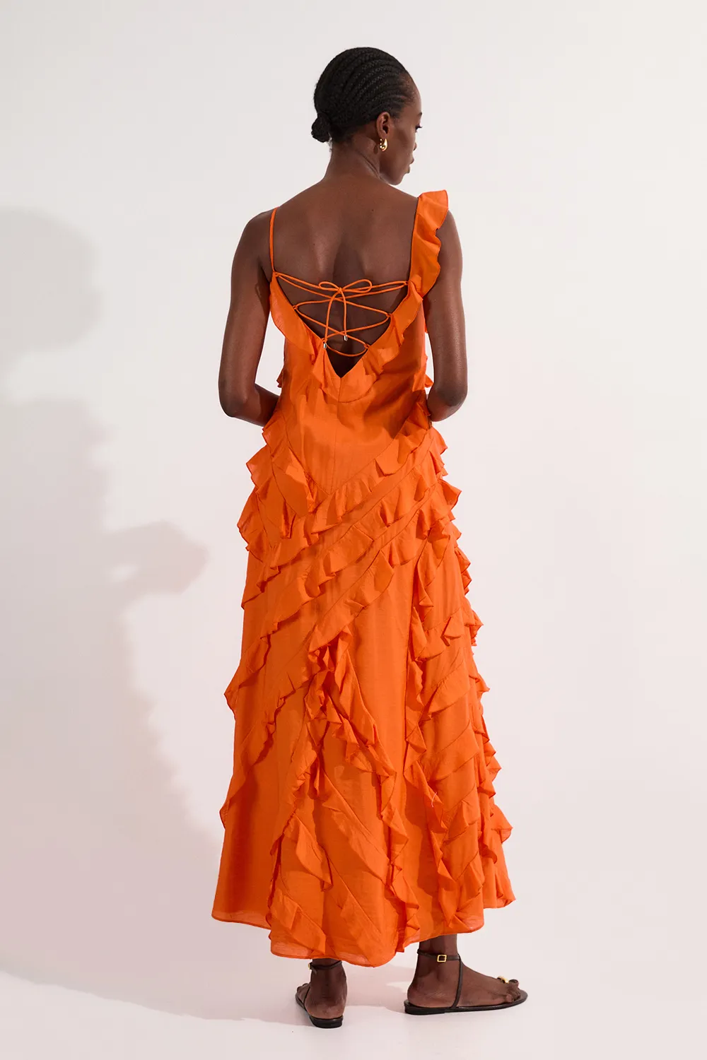 Ruffle & Applique V Front Viscose Woven Maxi Dress BKK19632