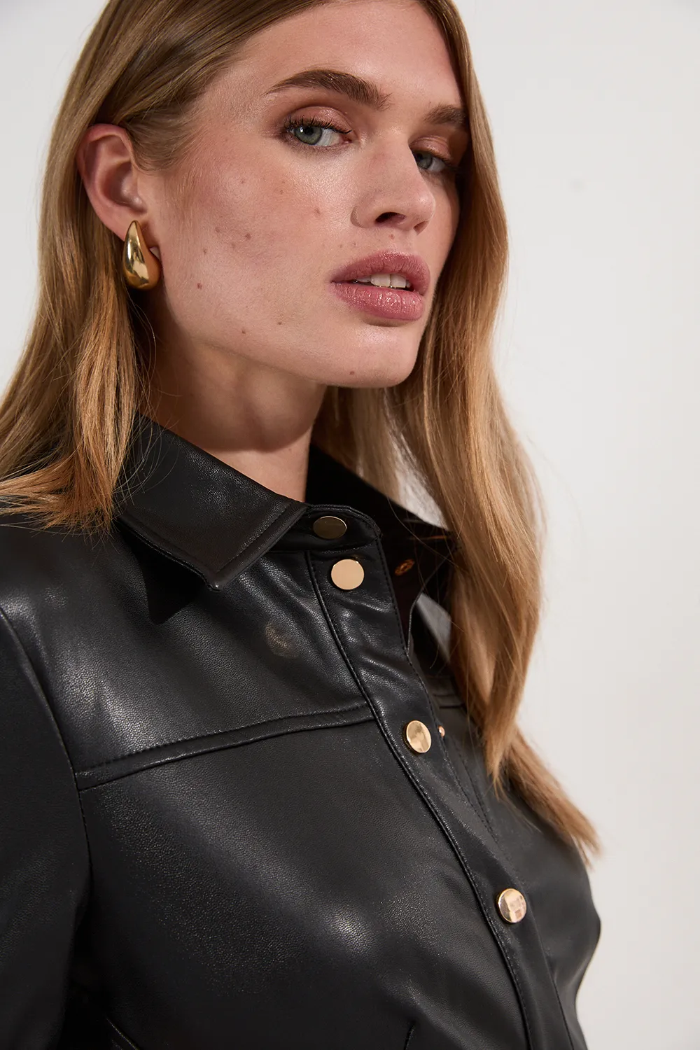 Faux Leather Belted Midi Shirt Dress BKK24167