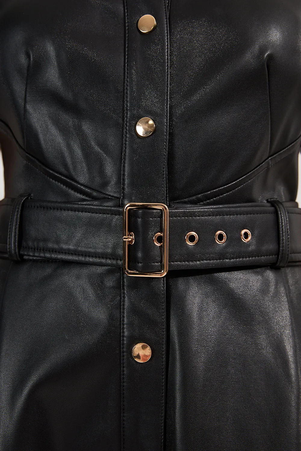 Faux Leather Belted Midi Shirt Dress BKK24167 3 Faux Leather Belted Midi Shirt Dress BKK24167