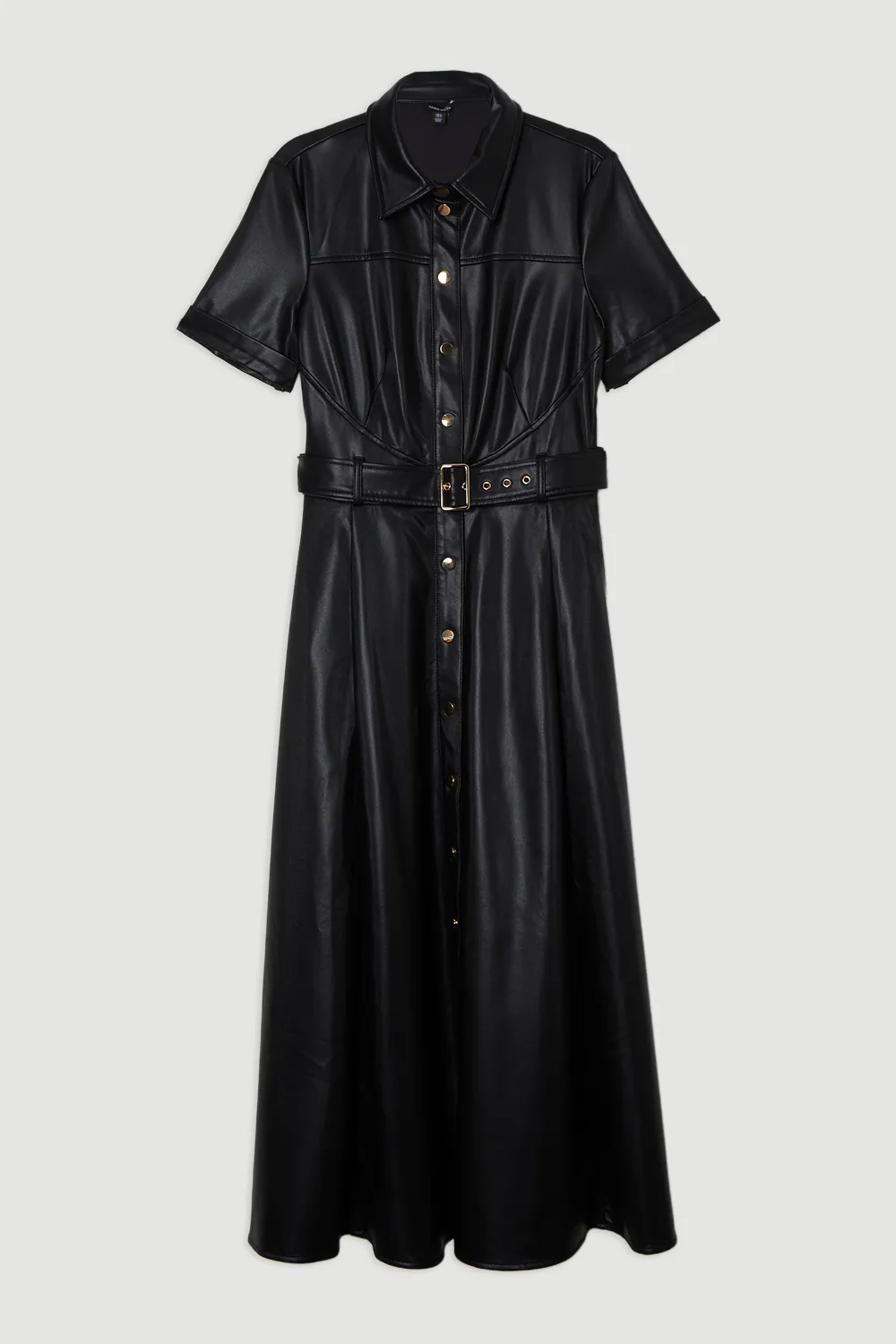 Faux Leather Belted Midi Shirt Dress BKK24167 4 Faux Leather Belted Midi Shirt Dress BKK24167
