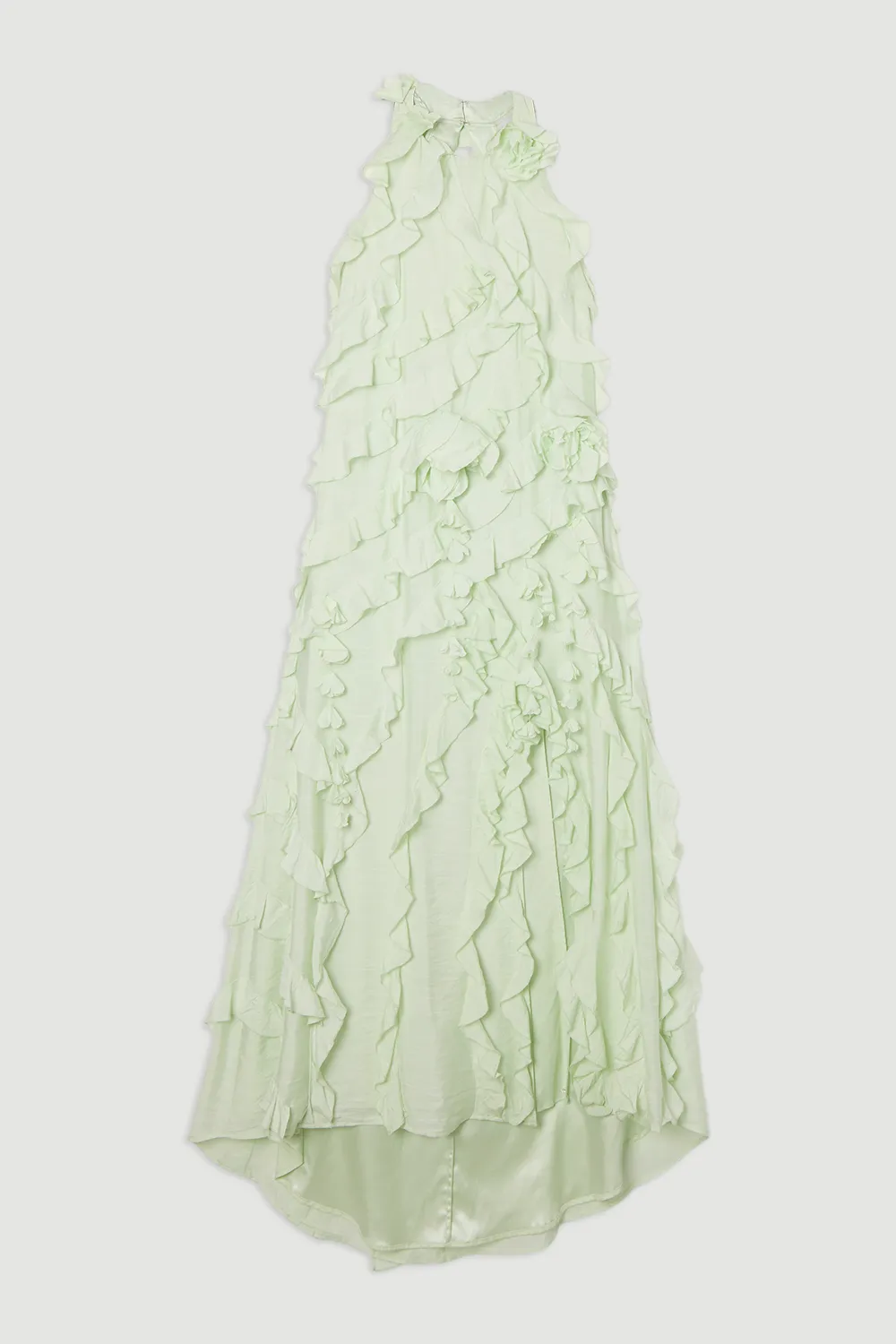 Ruffle & Applique Racer Front Viscose Woven Maxi Dress BKK19633