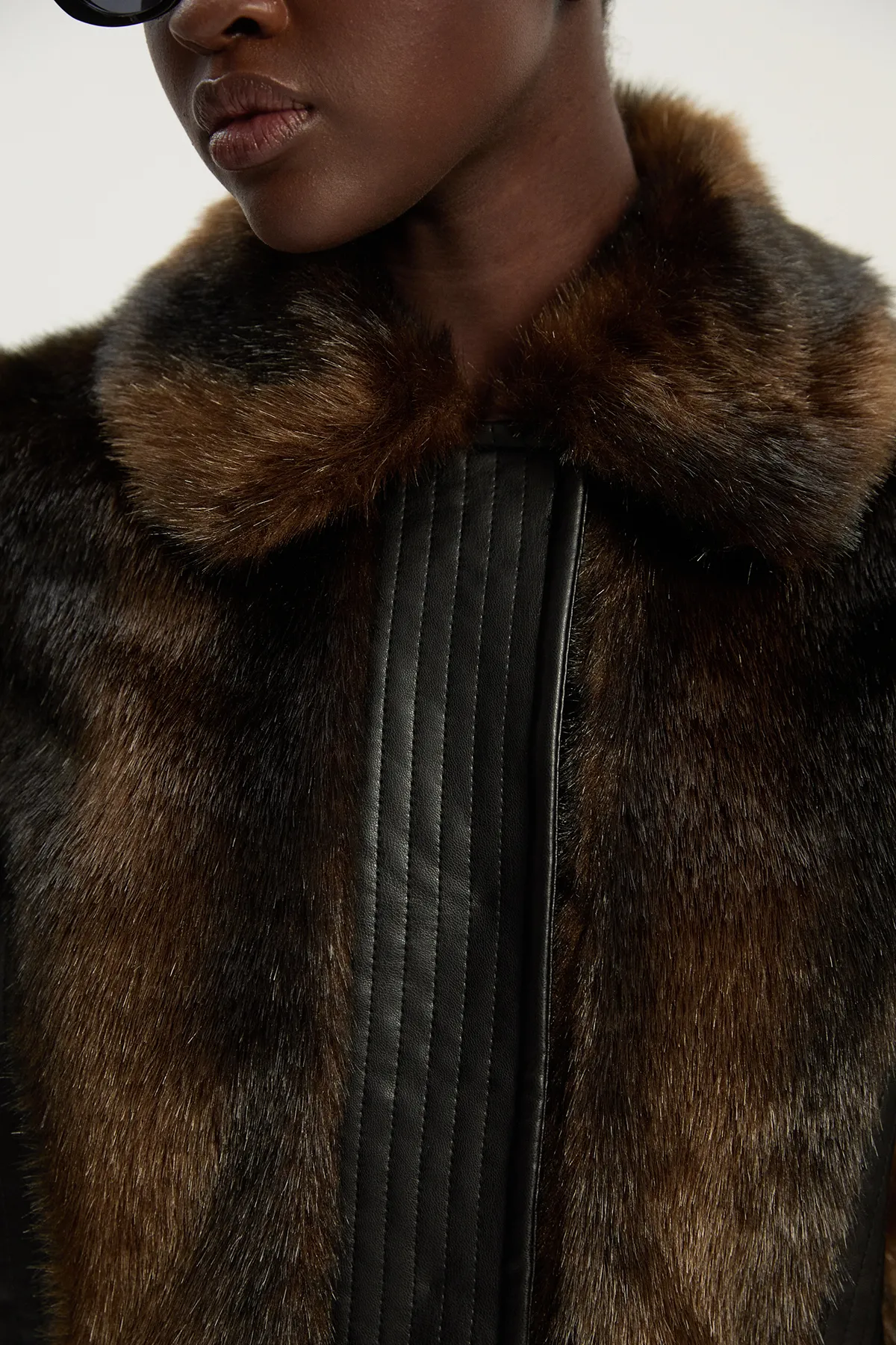 Faux Fur PU Panelled Belted Cropped Jacket BKK24206 5 Faux Fur PU Panelled Belted Cropped Jacket BKK24206