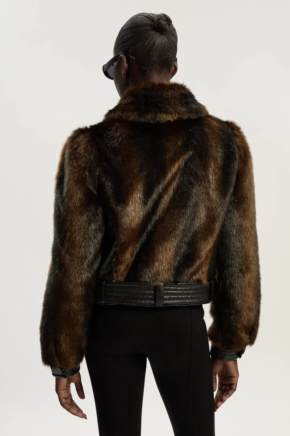 Faux Fur PU Panelled Belted Cropped Jacket BKK24206 6 Faux Fur PU Panelled Belted Cropped Jacket BKK24206