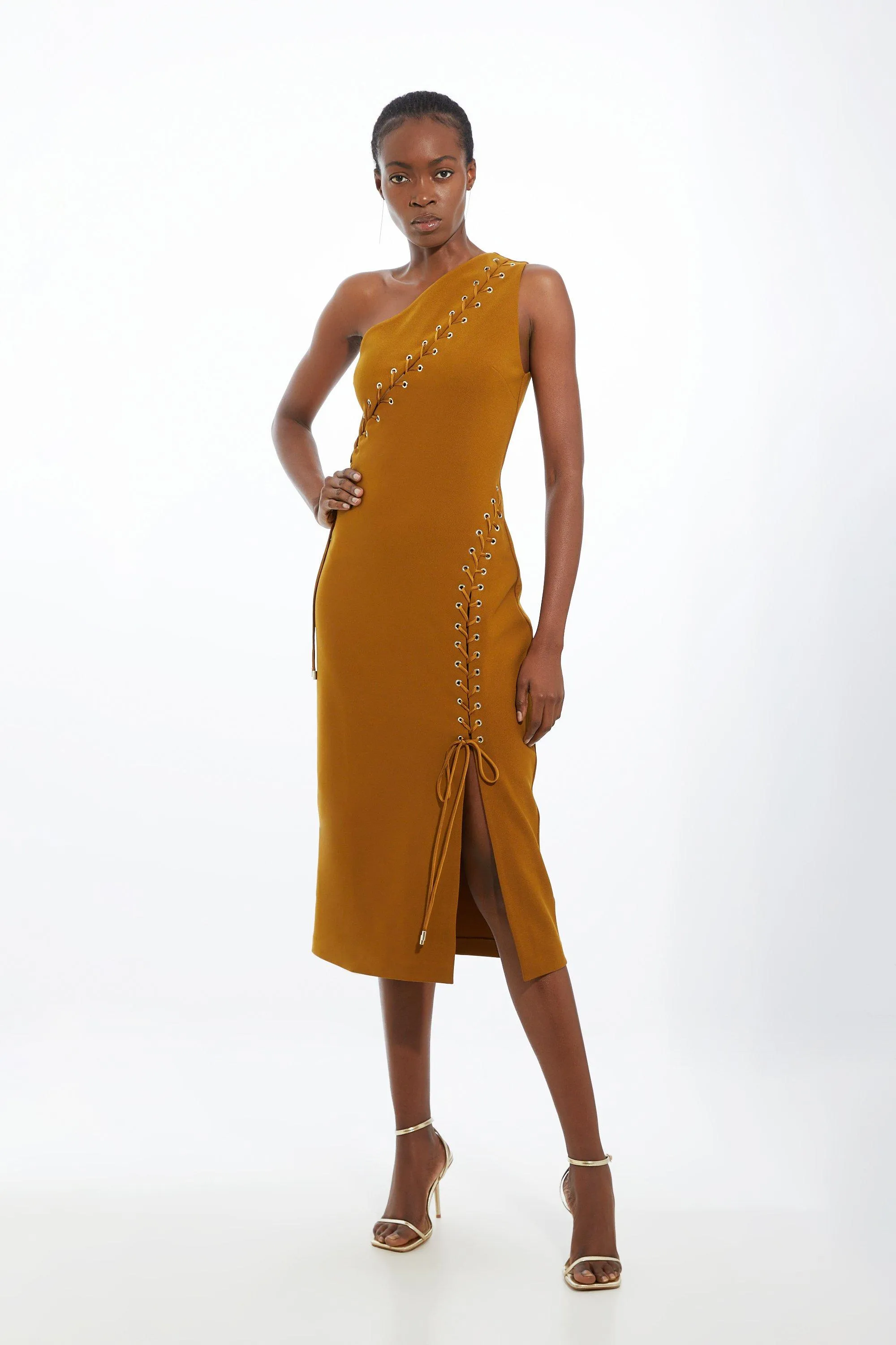 Petite Figure Form Laced Detail Woven One Shoulder Midi Dress BKK19656 3 Petite Figure Form Laced Detail Woven One Shoulder Midi Dress BKK19656