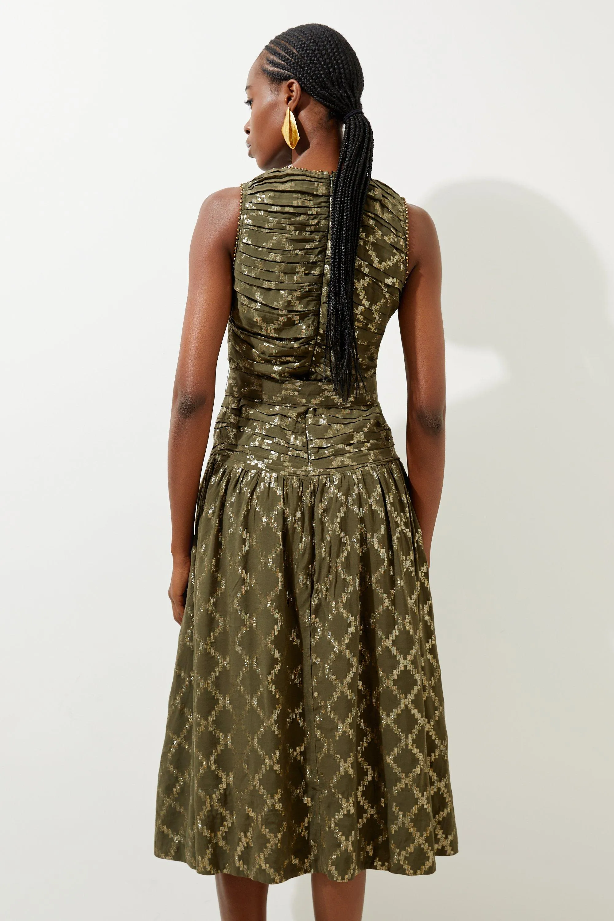 Petite Metallic Viscose Georgette Beaded Woven Maxi Dress BKK19670