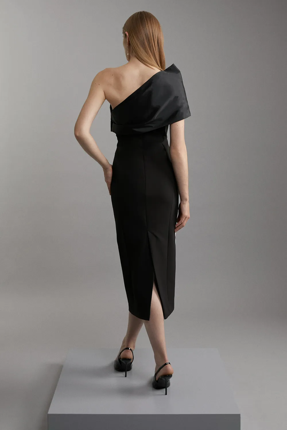 Petite Clean Tailored Taffeta One Shoulder Panel Midi Dress BKK24303 5 Petite Clean Tailored Taffeta One Shoulder Panel Midi Dress BKK24303