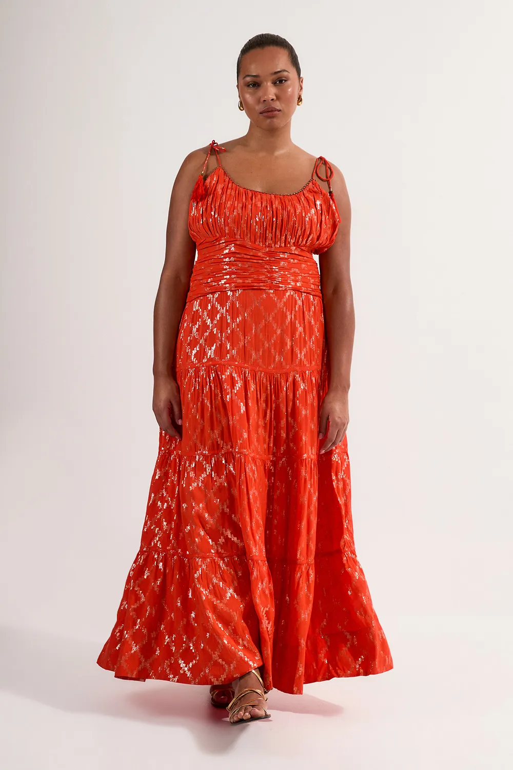 Plus Size Metallic Viscose Georgette Strappy Woven Sun Dress BKK19669