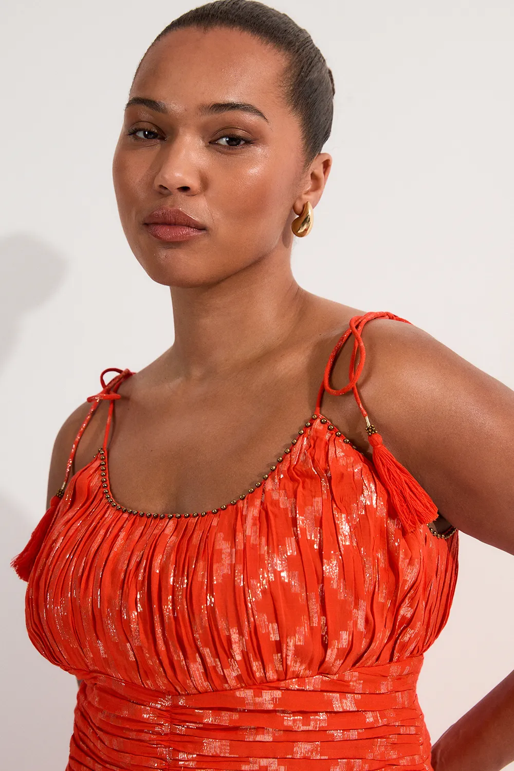 Plus Size Metallic Viscose Georgette Strappy Woven Sun Dress BKK19669