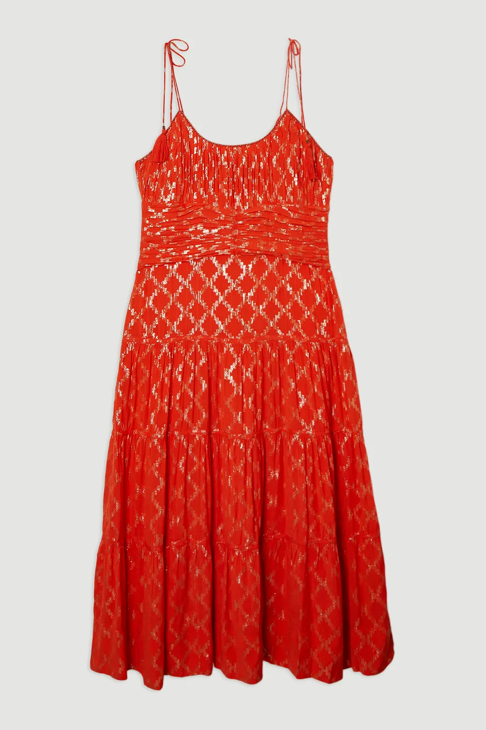 Plus Size Metallic Viscose Georgette Strappy Woven Sun Dress BKK19669