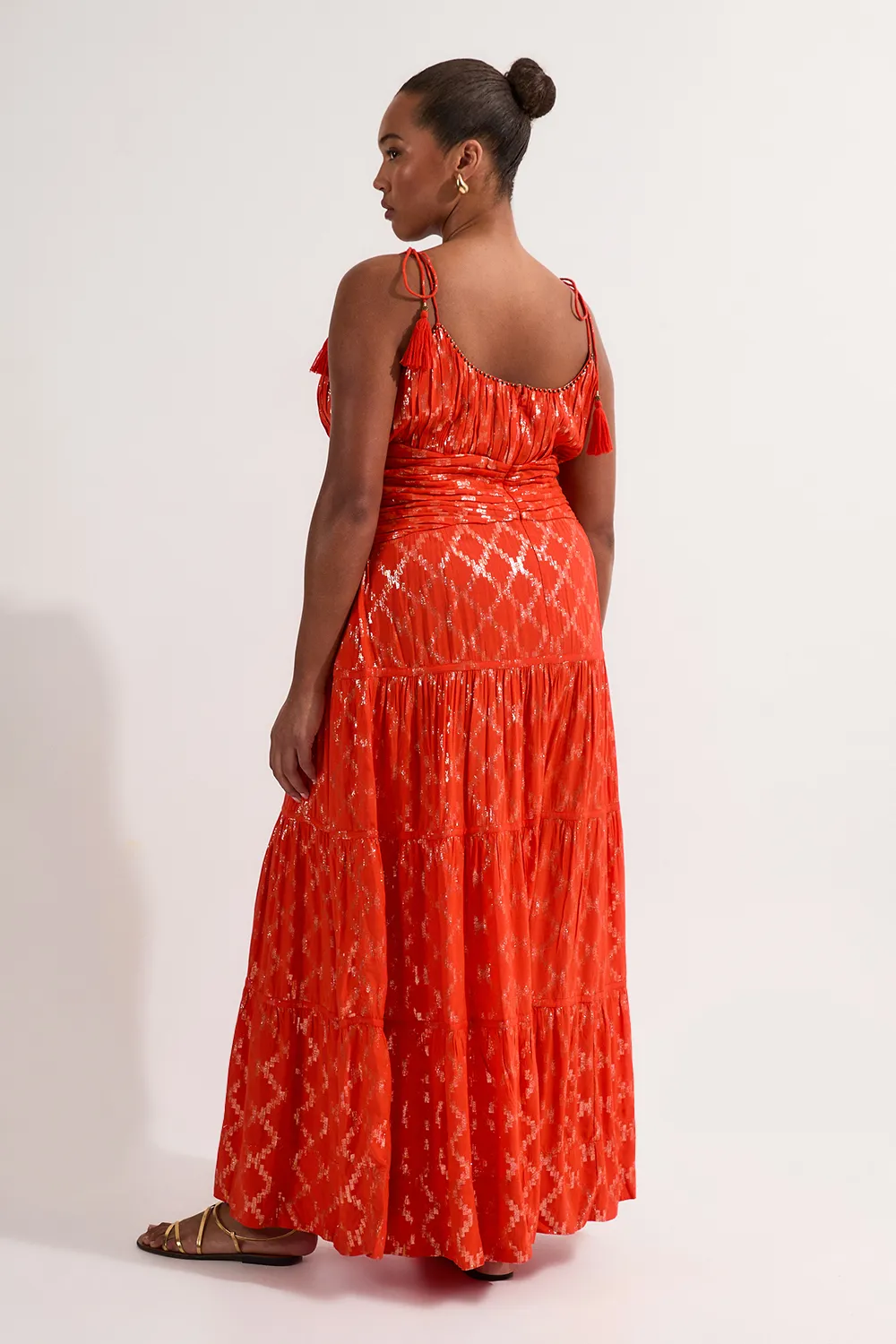 Plus Size Metallic Viscose Georgette Strappy Woven Sun Dress BKK19669