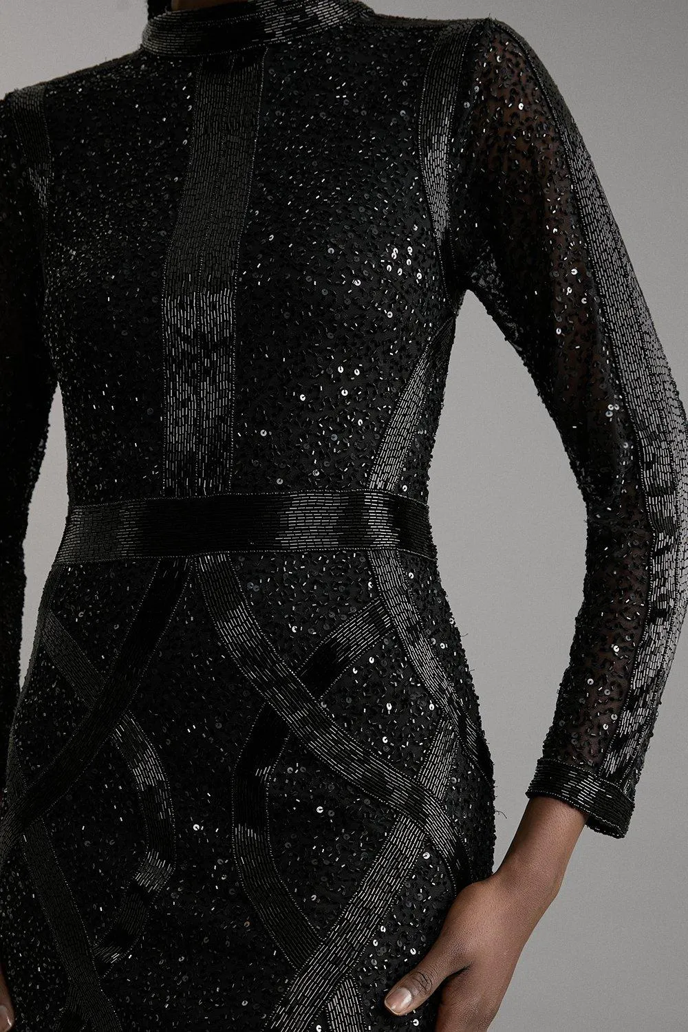 Embellished Beaded High Neck Woven Mini Dress BKK19732