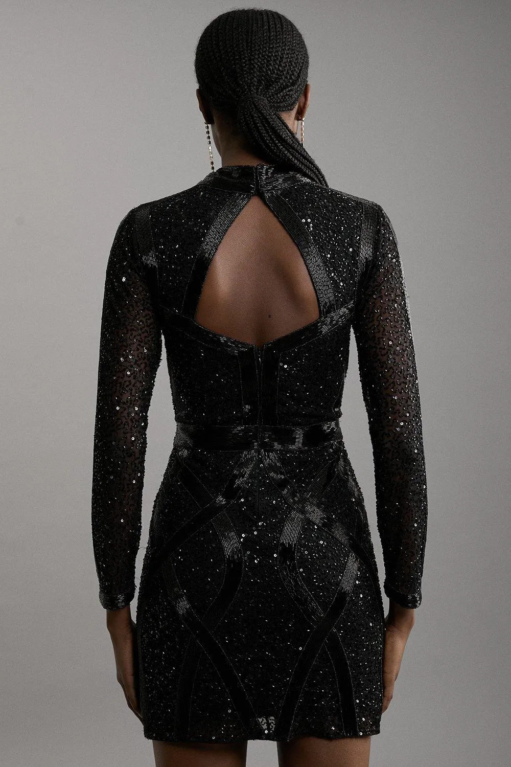 Embellished Beaded High Neck Woven Mini Dress BKK19732