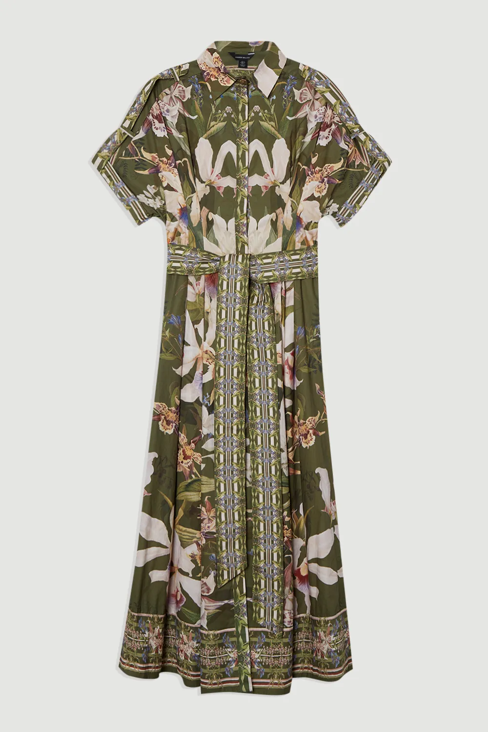 Cotton Sateen Floral Woven Belted Maxi Shirt Dress BKK24336 4 Cotton Sateen Floral Woven Belted Maxi Shirt Dress BKK24336