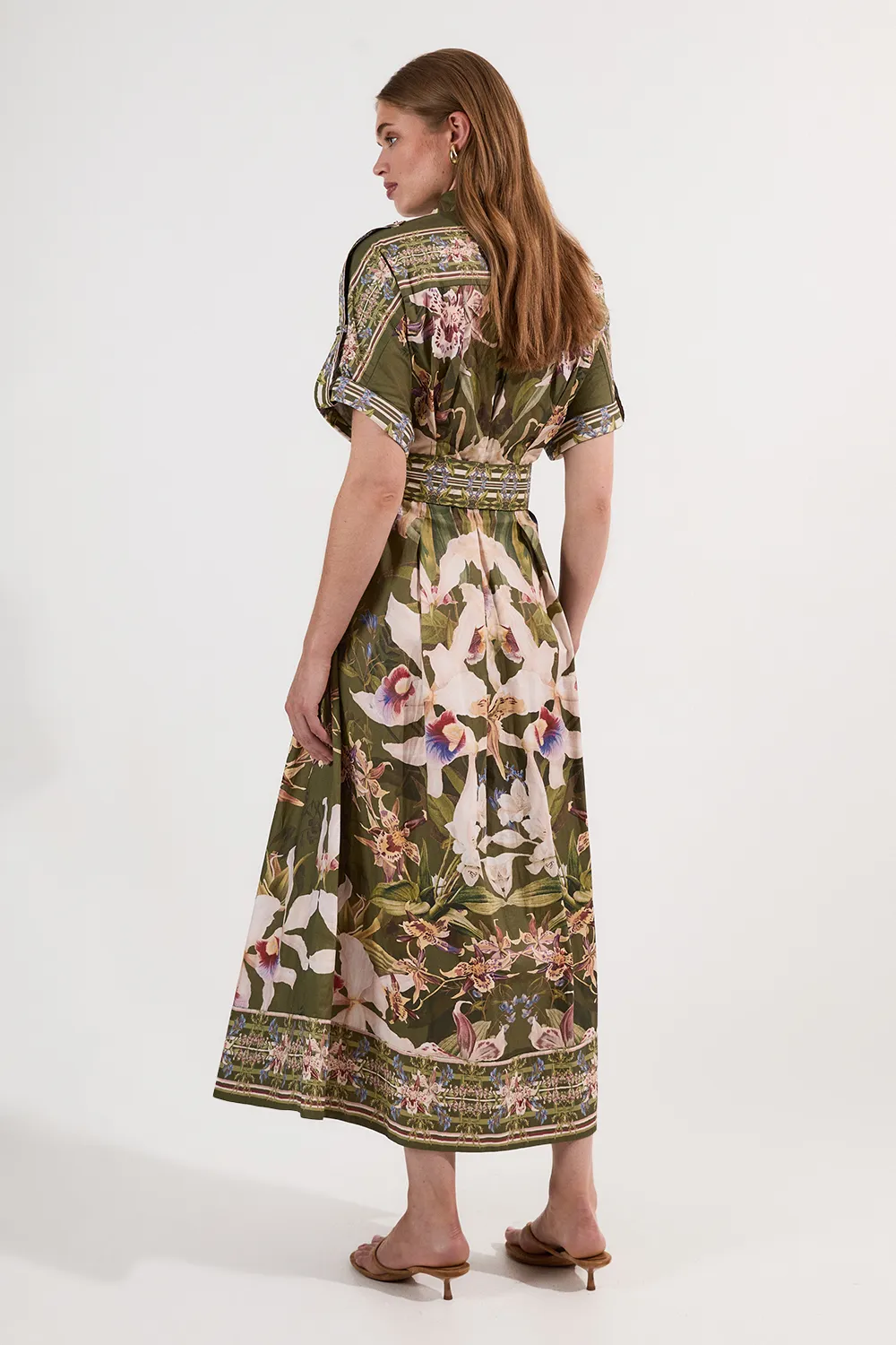 Cotton Sateen Floral Woven Belted Maxi Shirt Dress BKK24336 6 Cotton Sateen Floral Woven Belted Maxi Shirt Dress BKK24336
