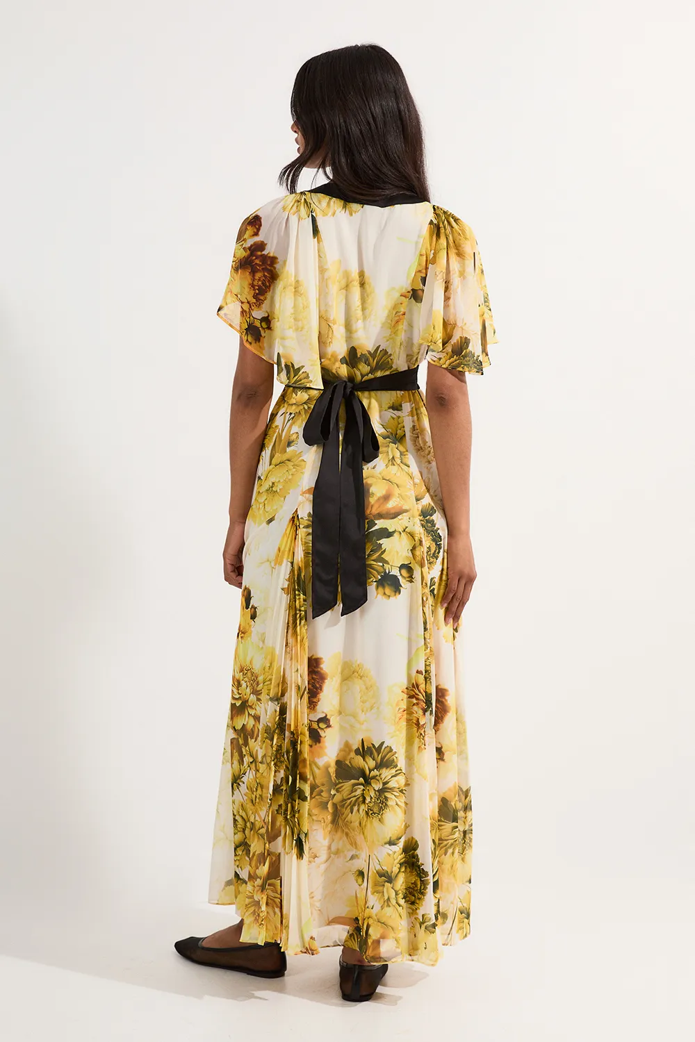 Pleated Floral Godet Pannell Woven Maxi Dress BKK24339