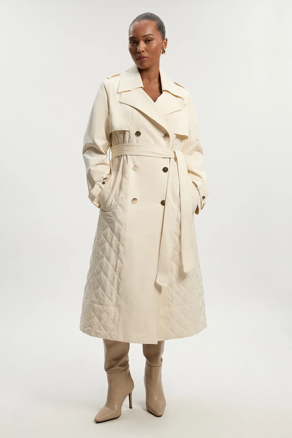 Plus Size Quilted Trench Coat BKK24344