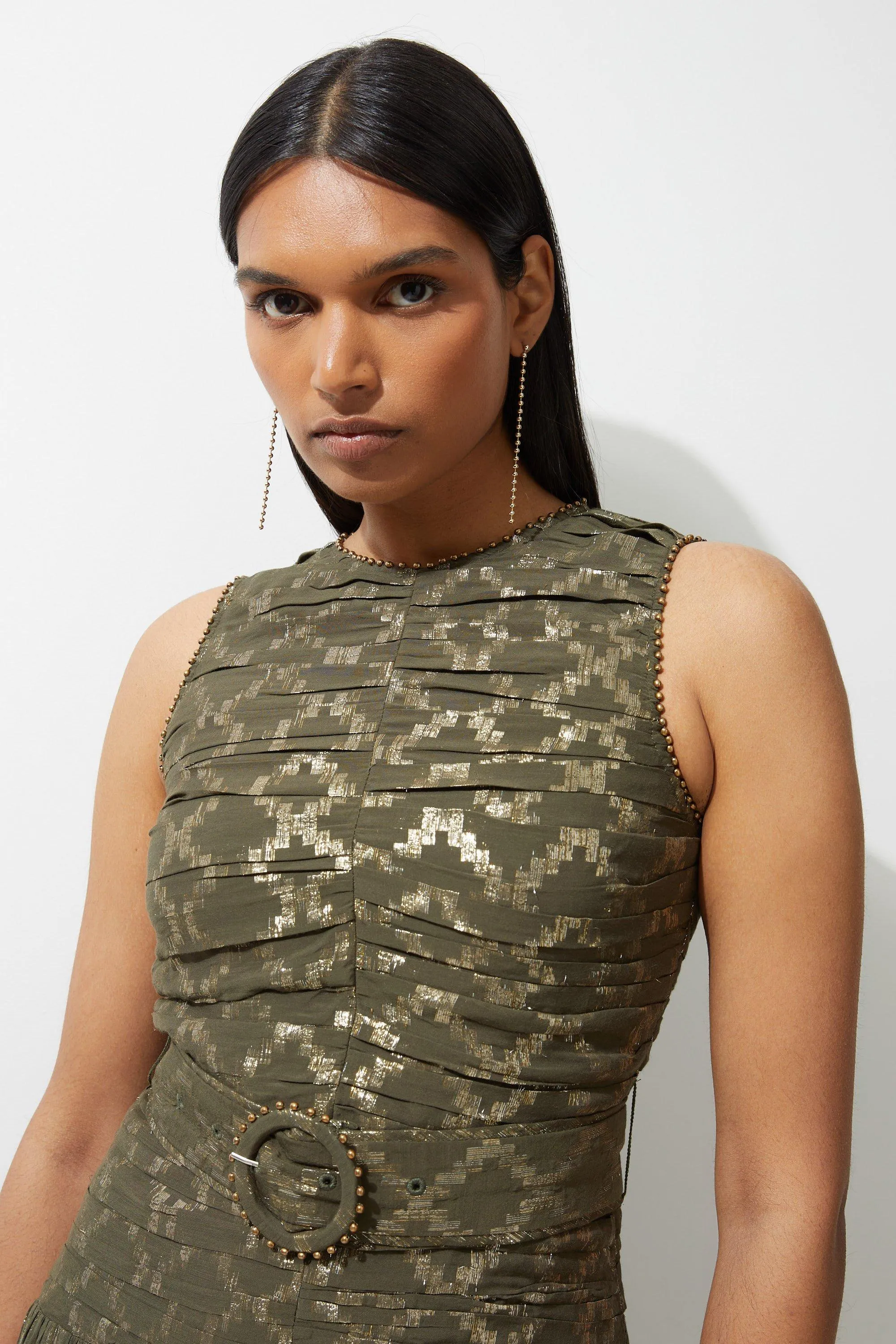 Tall Metallic Viscose Georgette Beaded Woven Maxi Dress BKK19673