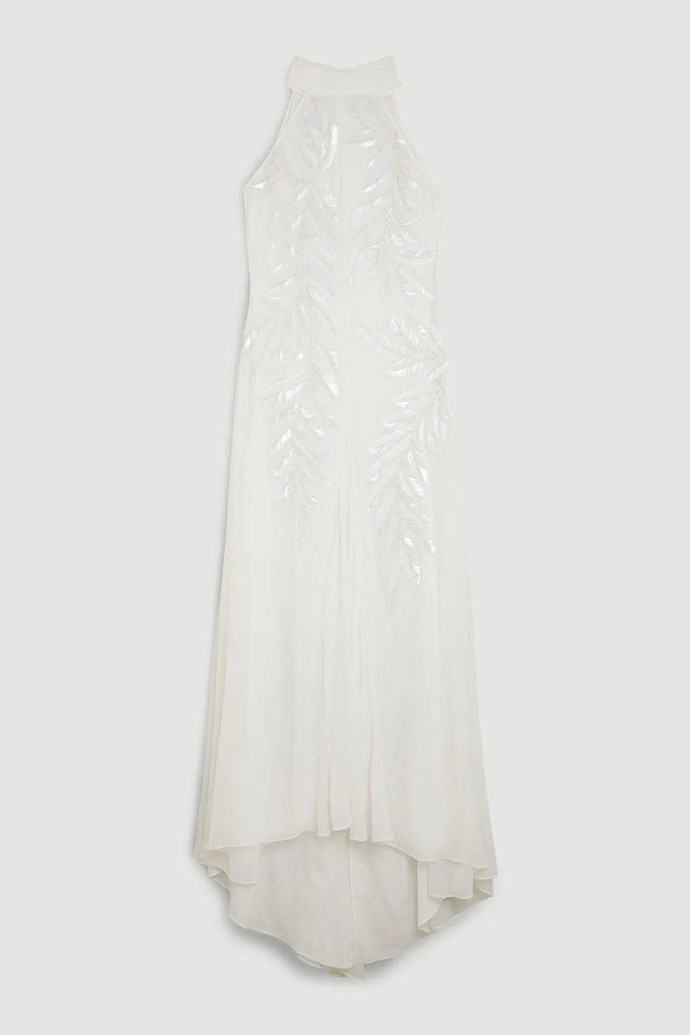 Georgette Feather Embellished Halter Neck Woven Maxi Dress BKK11243 4 Georgette Feather Embellished Halter Neck Woven Maxi Dress BKK11243